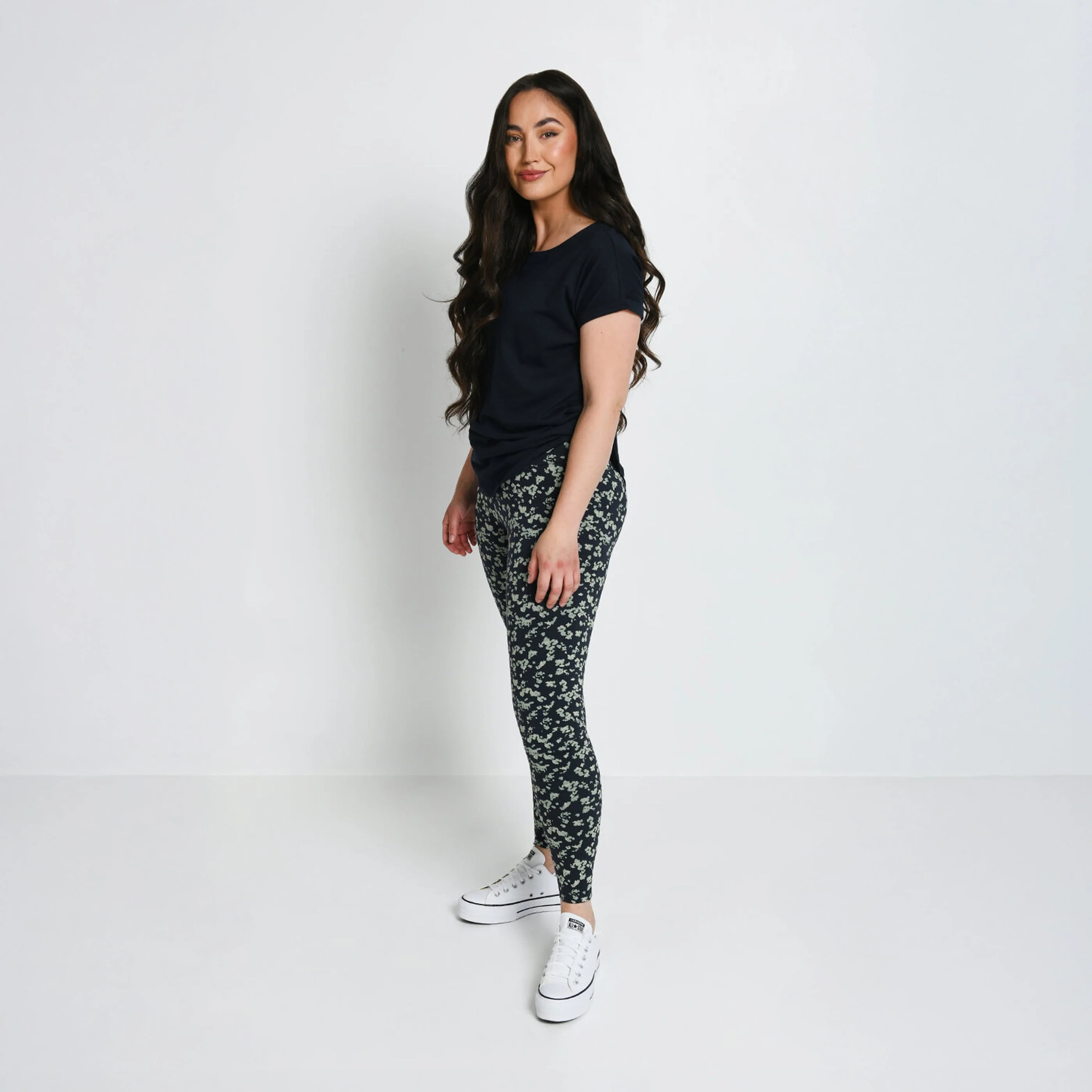 Everyday High Waisted Leggings - Navy/Green Floral
