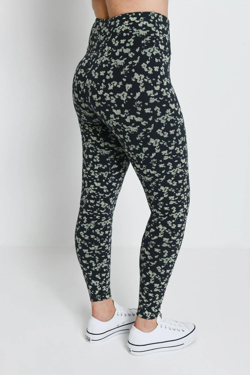 Everyday High Waisted Leggings - Navy/Green Floral - Image 3