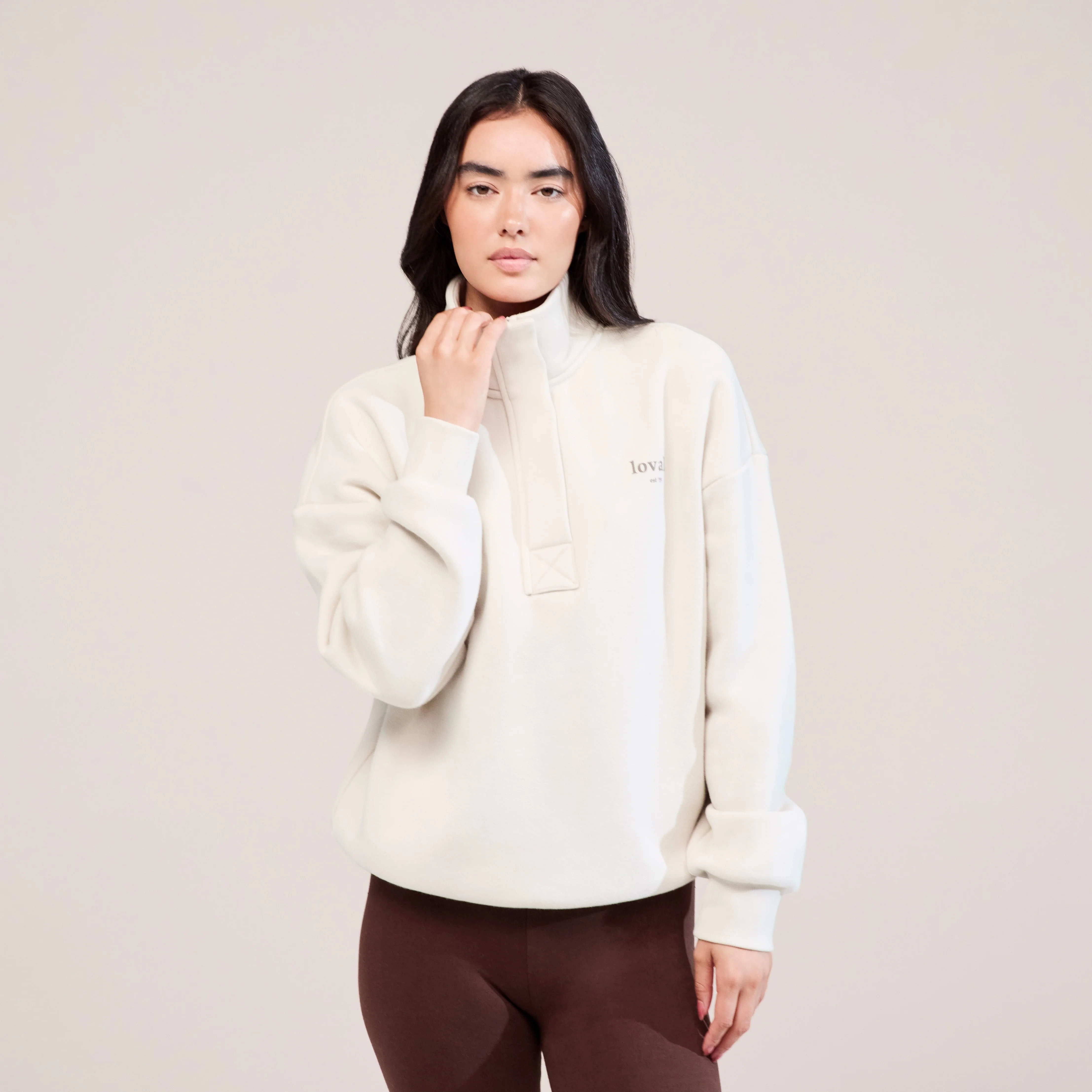 Heavyweight 1/4 Zip Sweatshirt - Ecru - Image 2