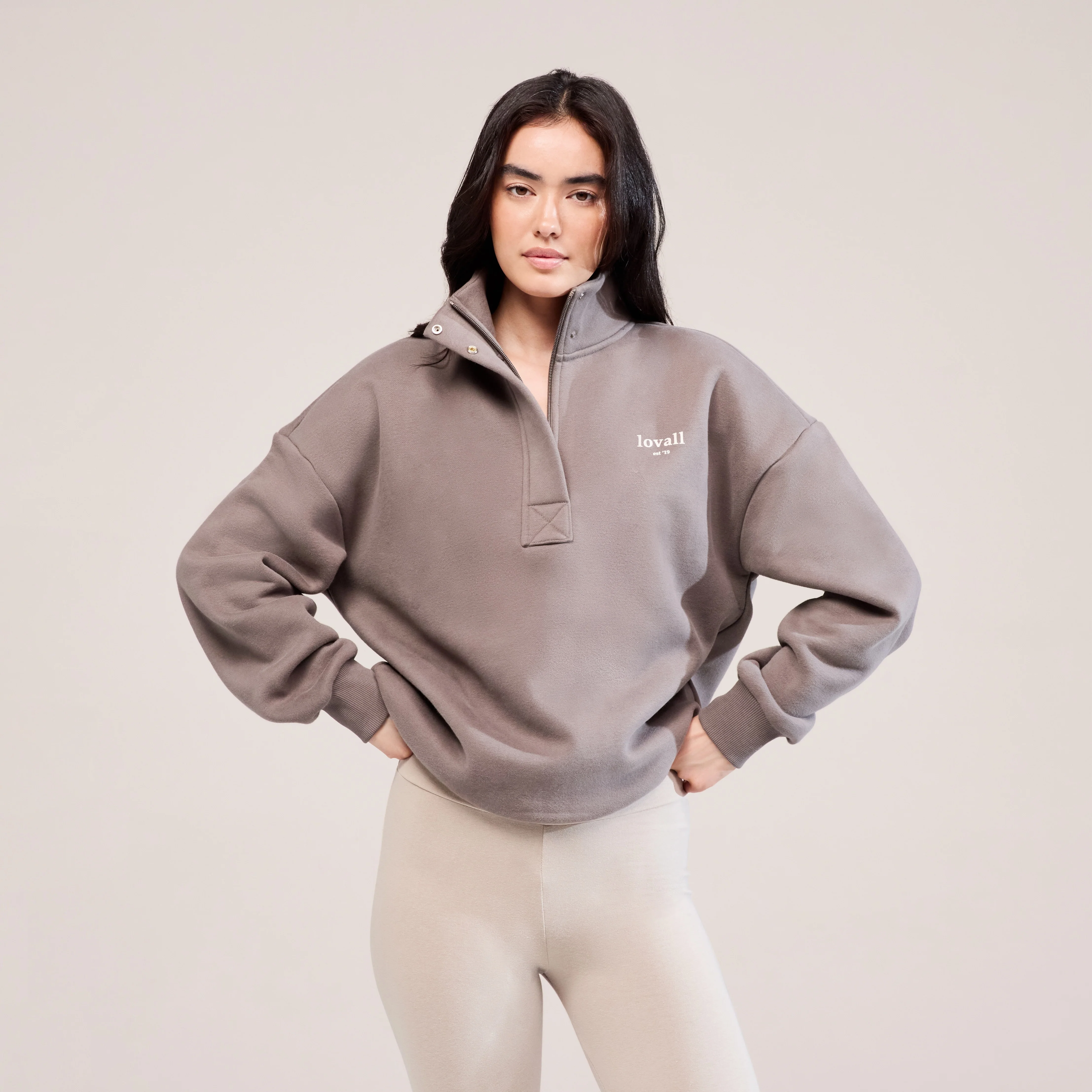 Heavyweight 1/4 Zip Sweatshirt - Mocha - Image 5