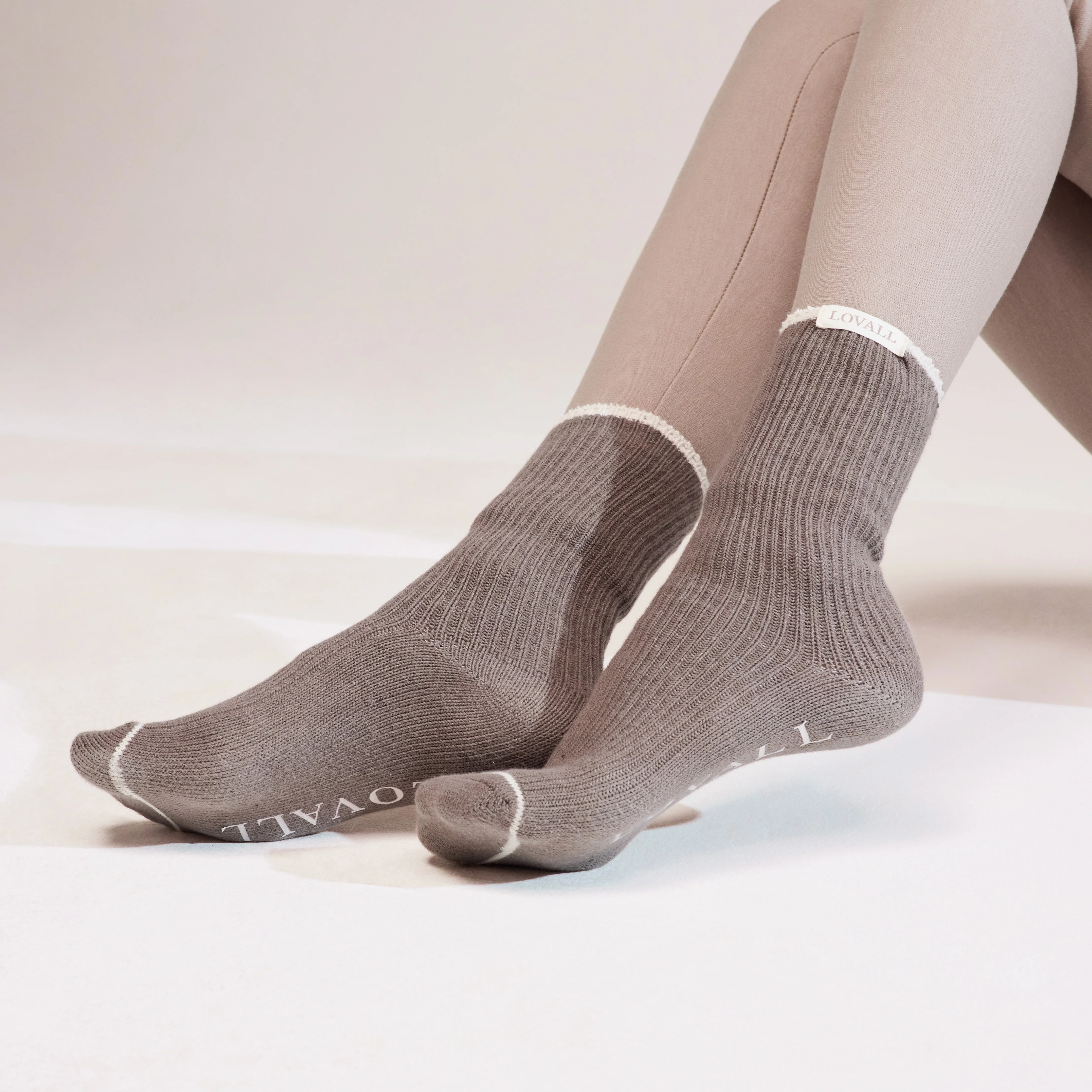 Knitted Rib Socks 2 Pack - Beige/Mocha - Image 2