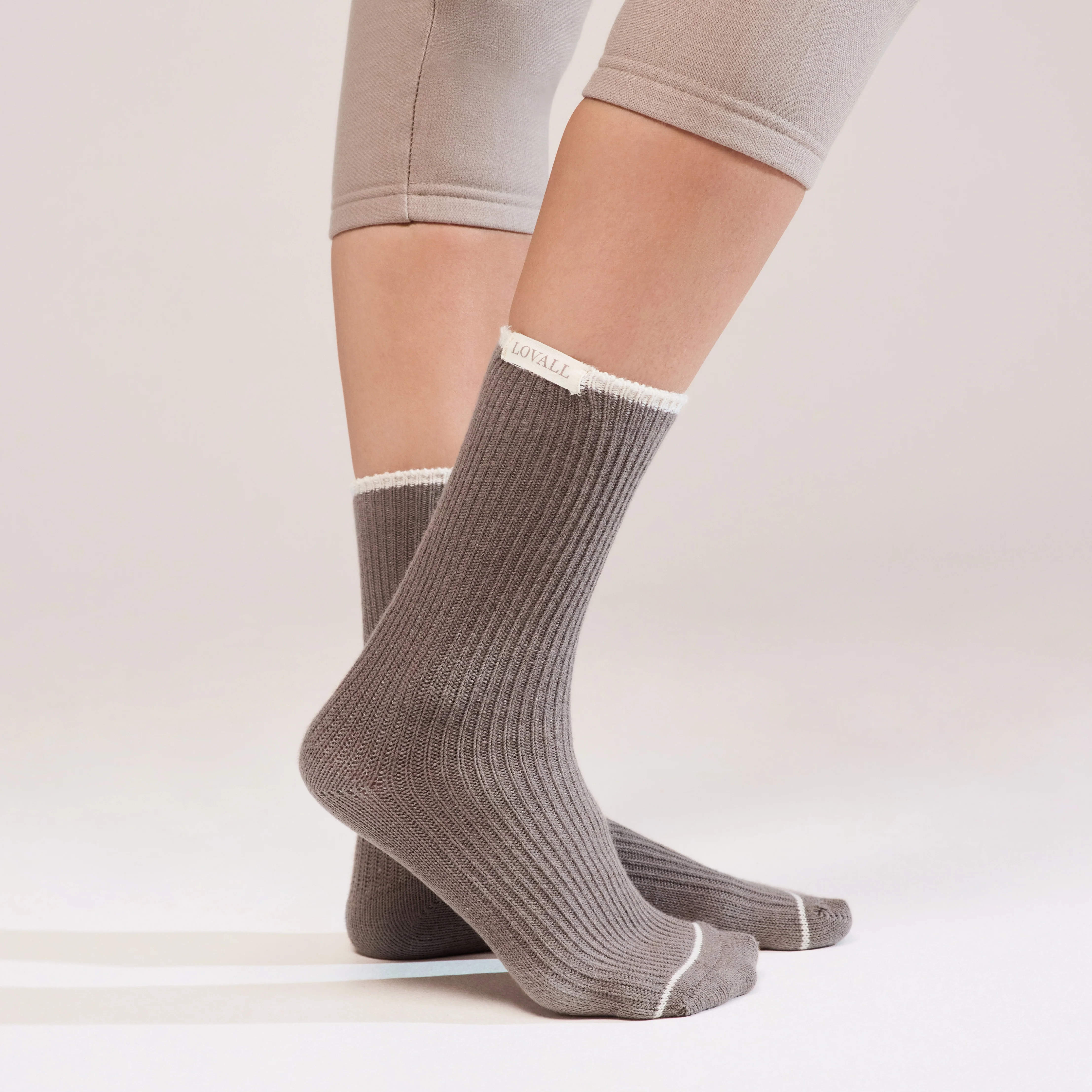 Knitted Rib Socks 2 Pack - Beige/Mocha - Image 7