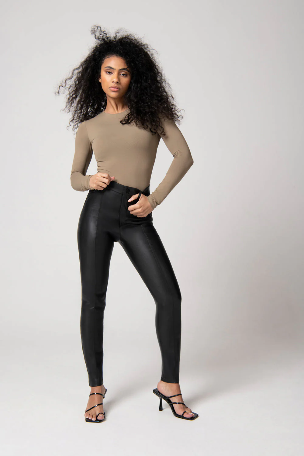 Leather Look Trousers - Black - Image 2