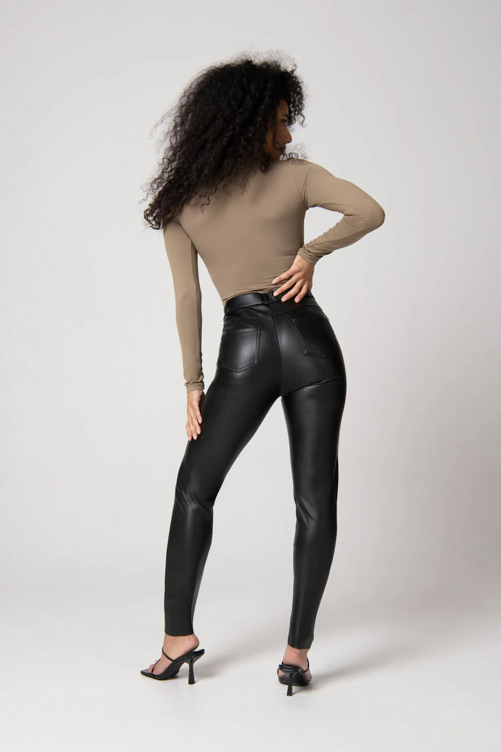 Leather Look Trousers - Black - Image 4