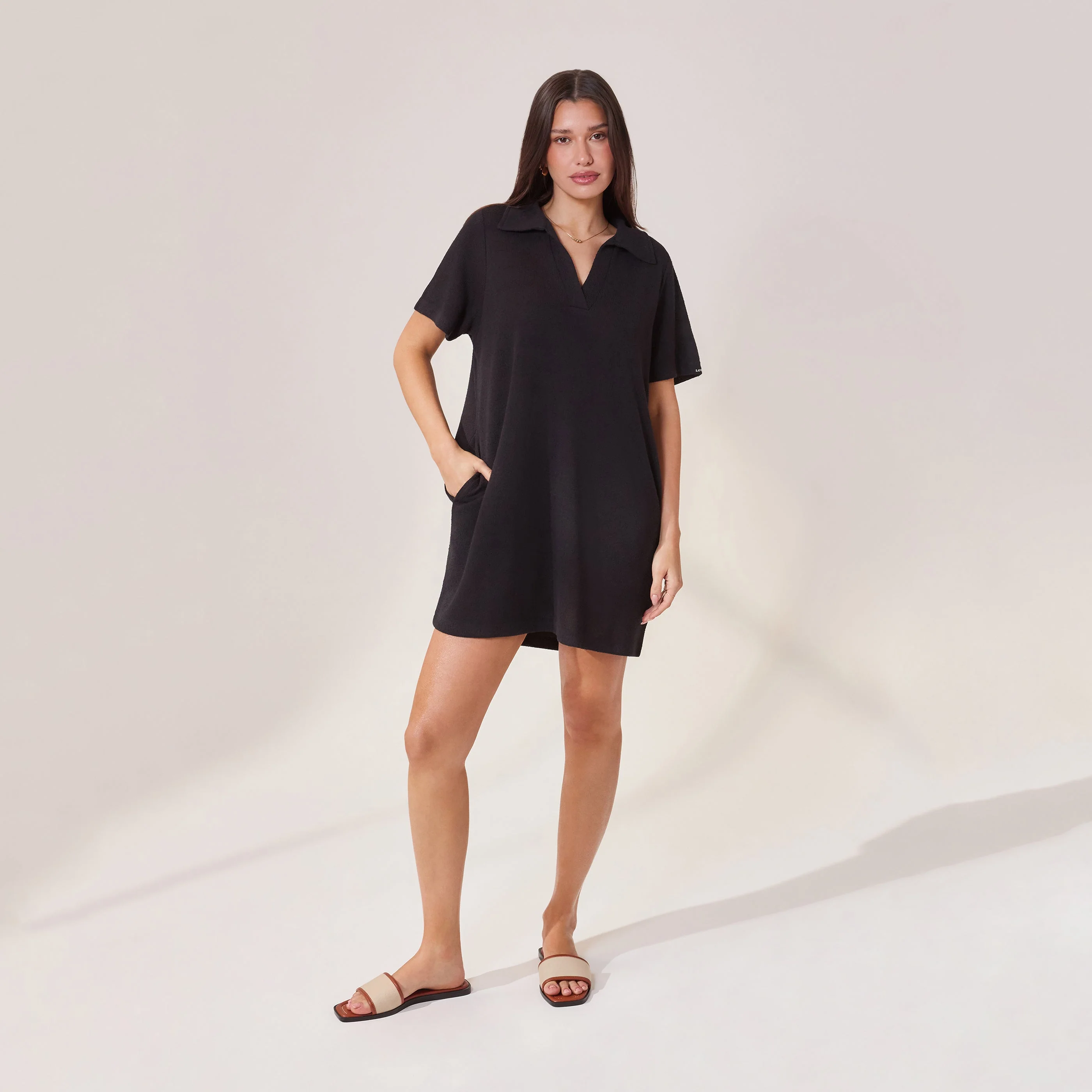 Lightweight Collared Knit Dress - Black - Image 2