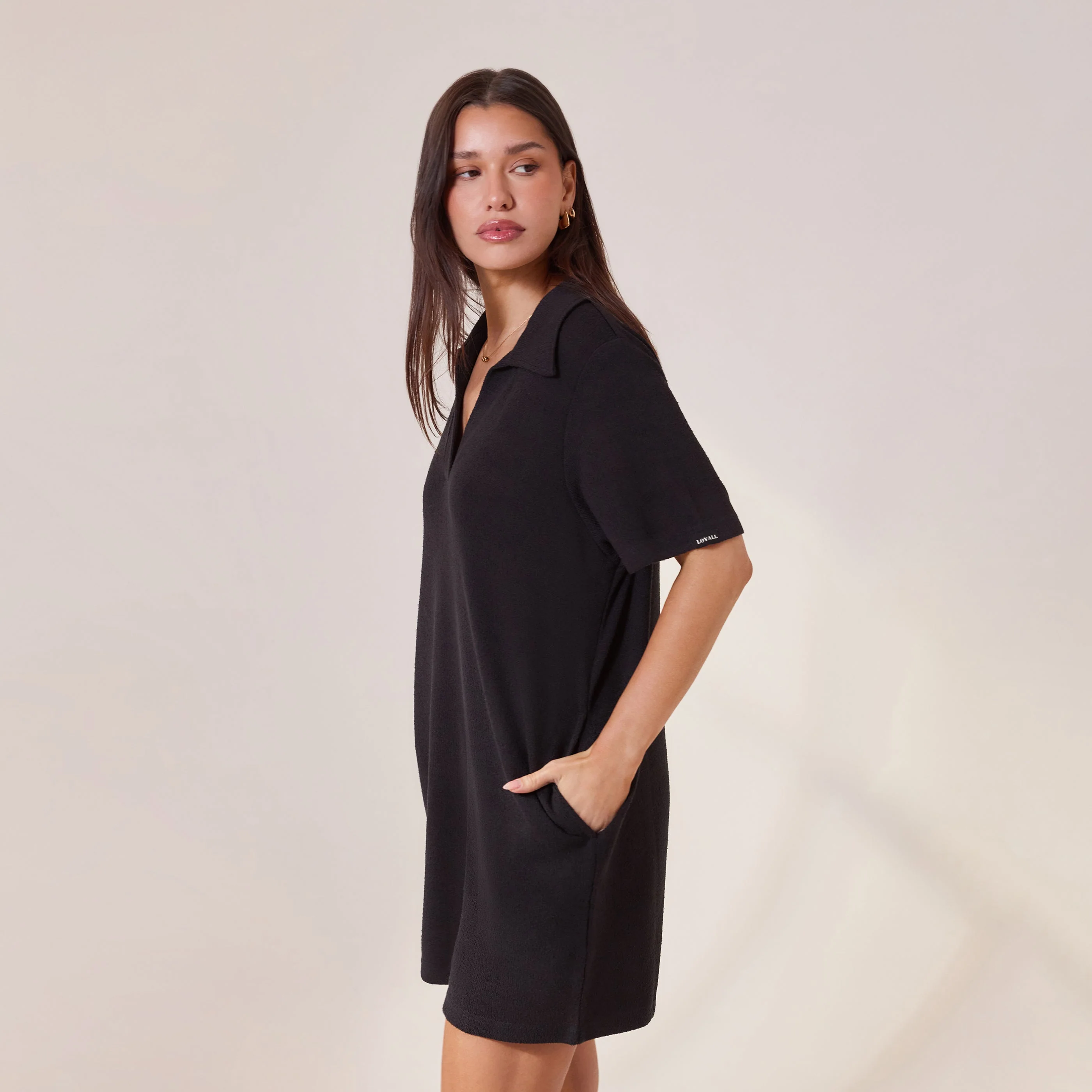 Lightweight Collared Knit Dress - Black - Image 4