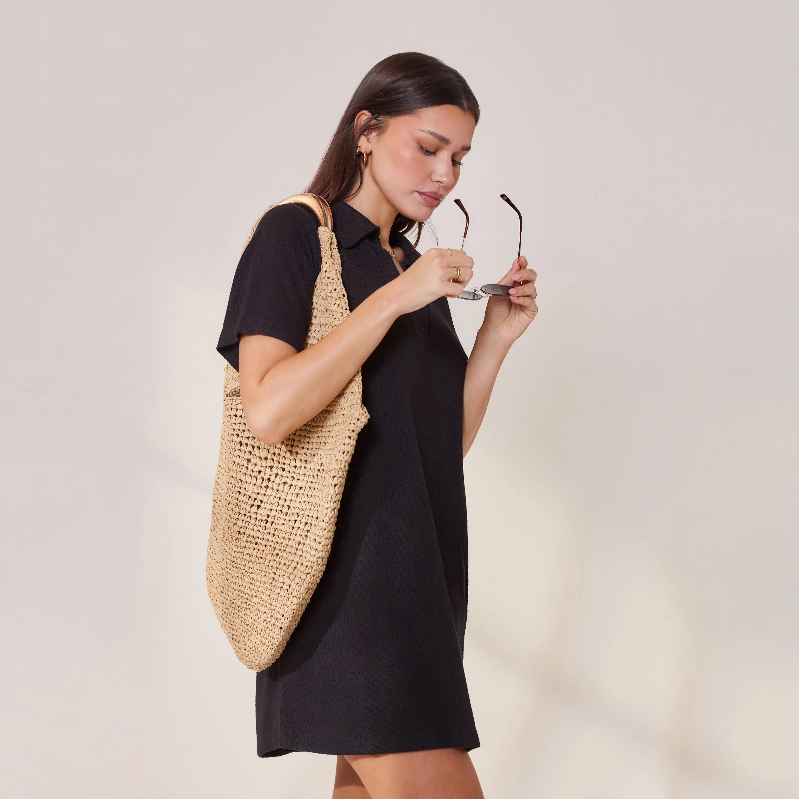 Lightweight Collared Knit Dress - Black - Image 5