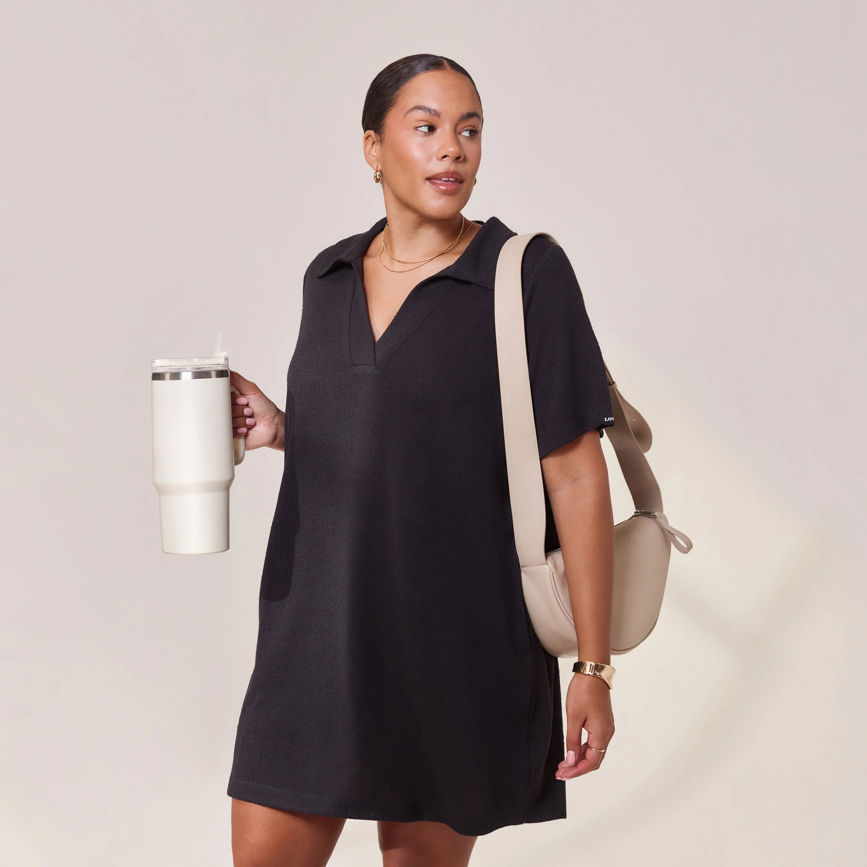 Lightweight Collared Knit Dress - Black - Image 6