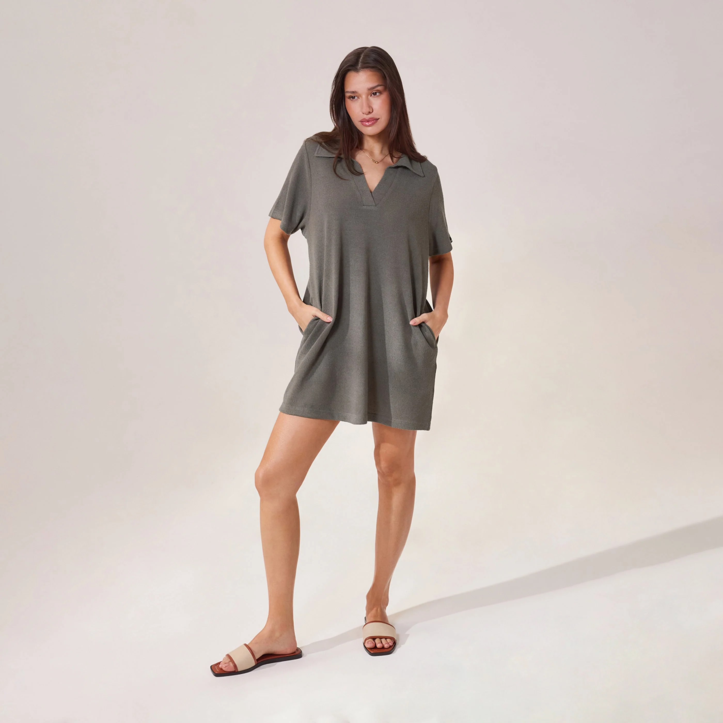 Lightweight Collared Knit Dress - Slate Green