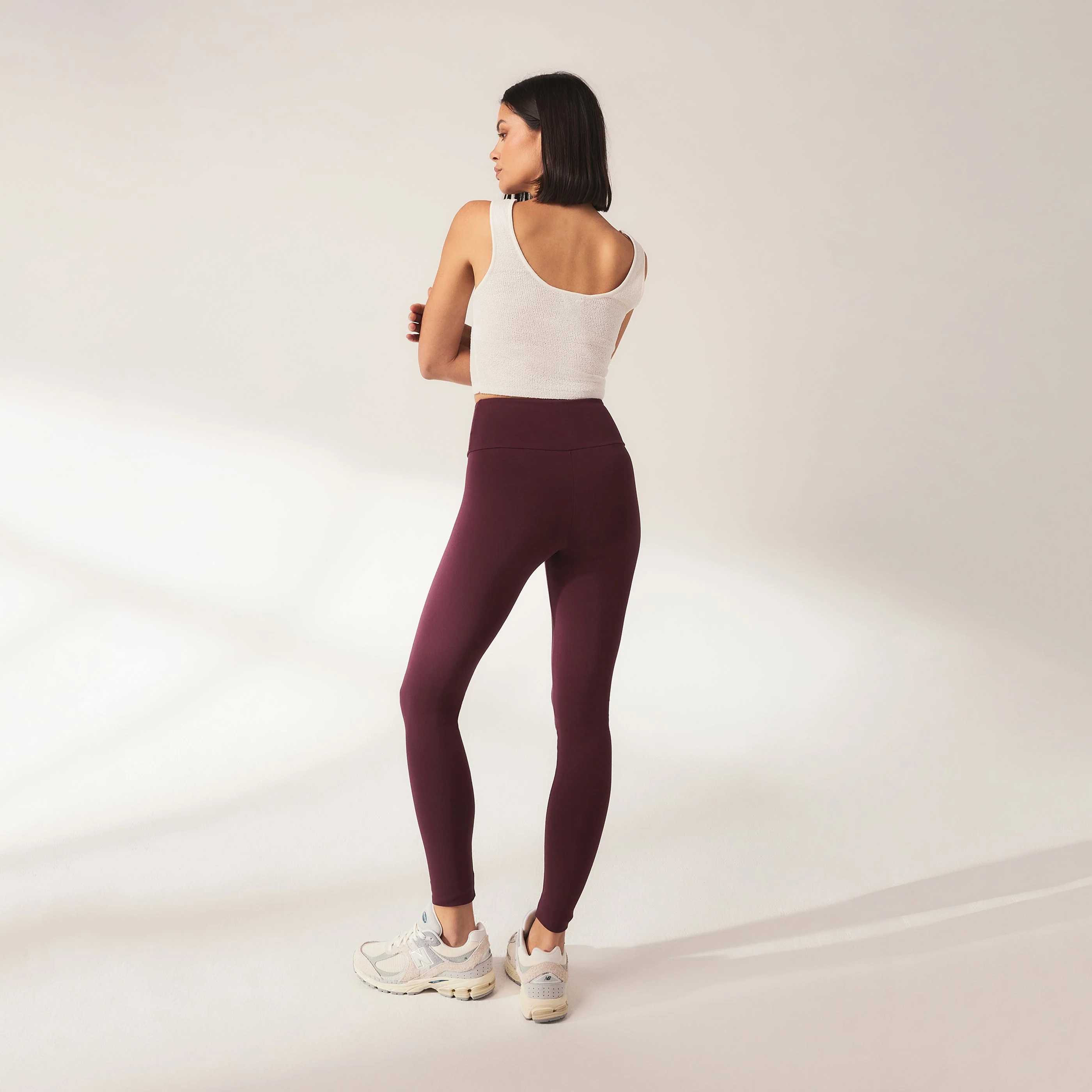 Lightweight Everyday High Waisted Leggings - Burgundy - Image 3