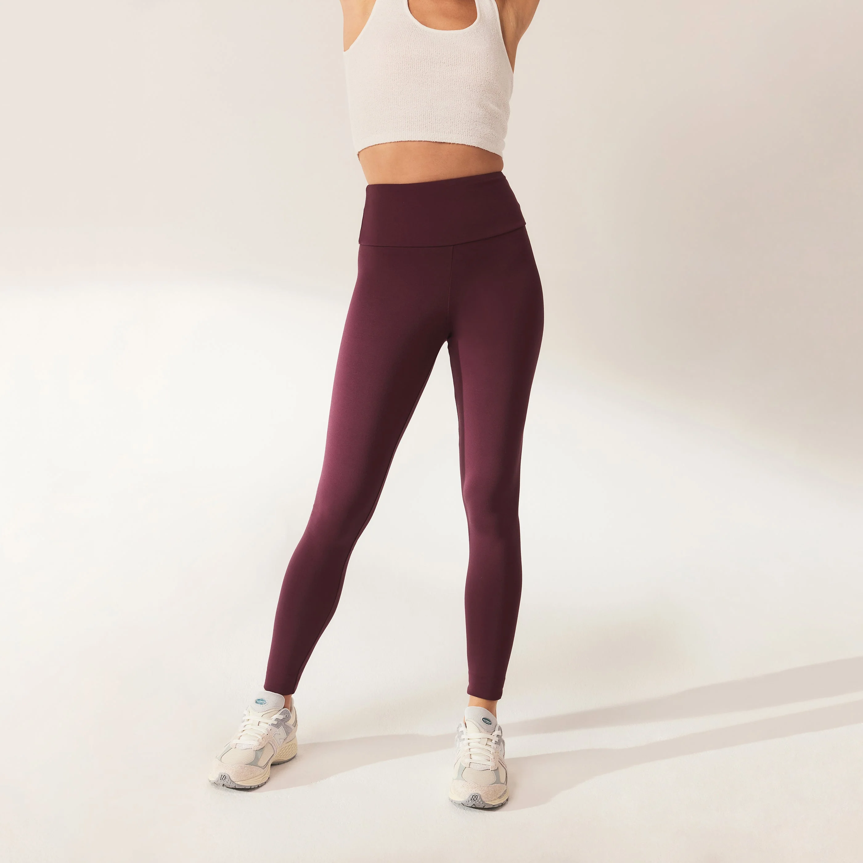 Lightweight Everyday High Waisted Leggings - Burgundy - Image 4