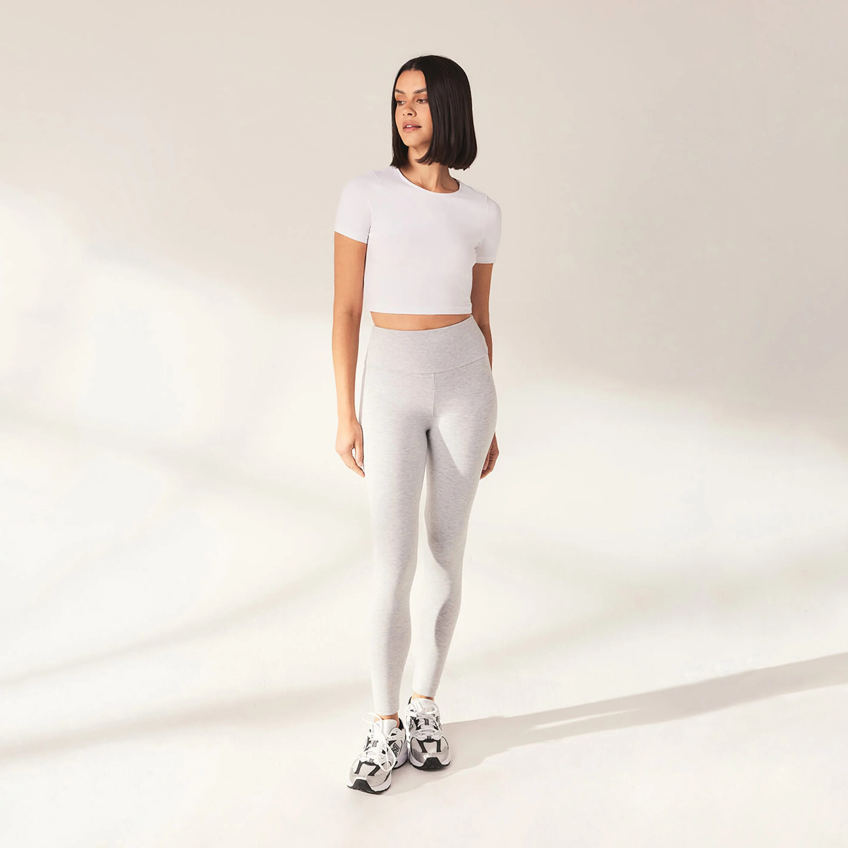 Lightweight Everyday High Waisted Leggings - Light Grey Marl - Image 2