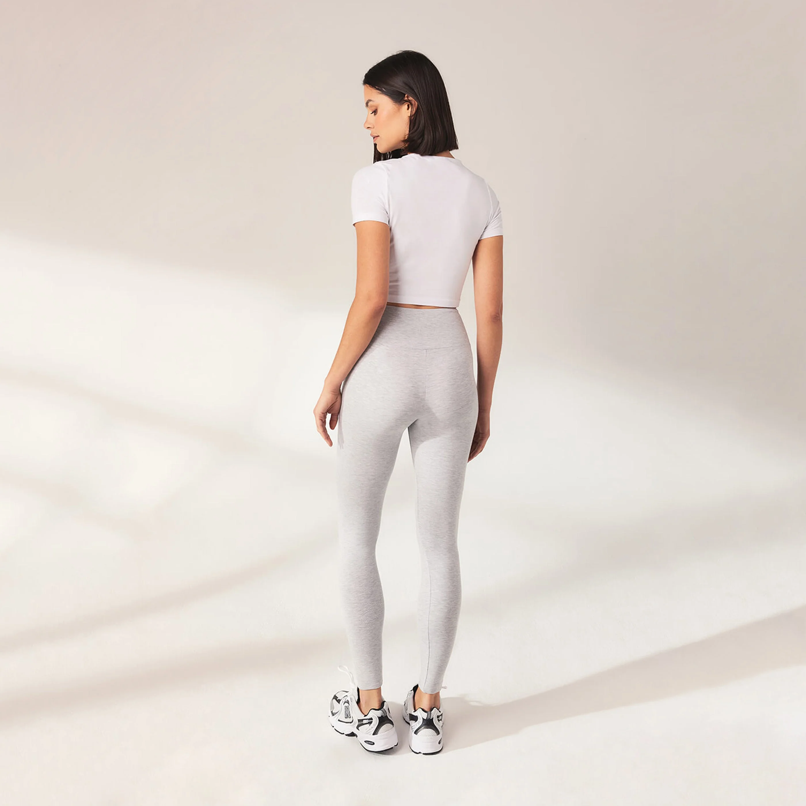 Lightweight Everyday High Waisted Leggings - Light Grey Marl - Image 3