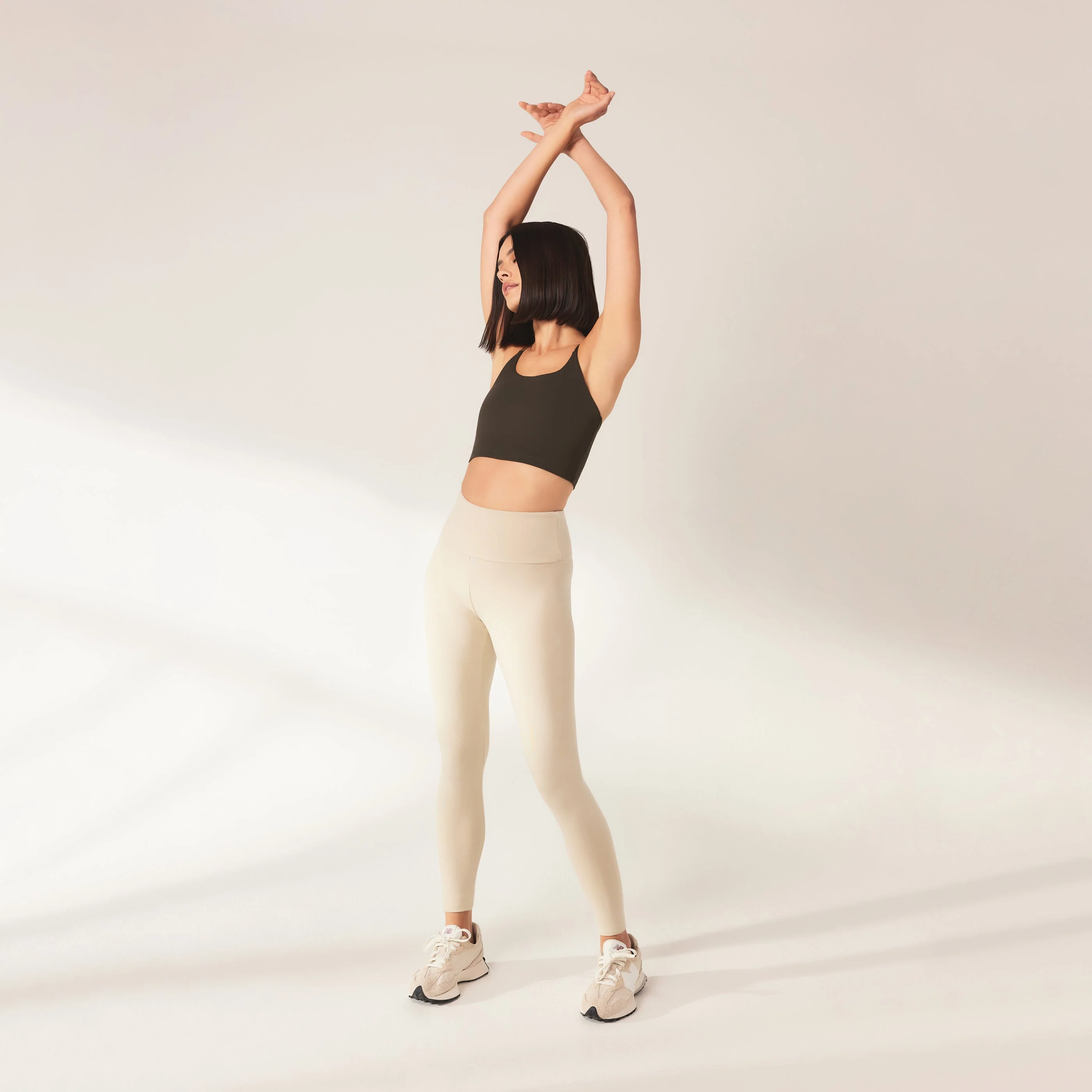 Lightweight Everyday High Waisted Leggings - Natural Beige - Image 2