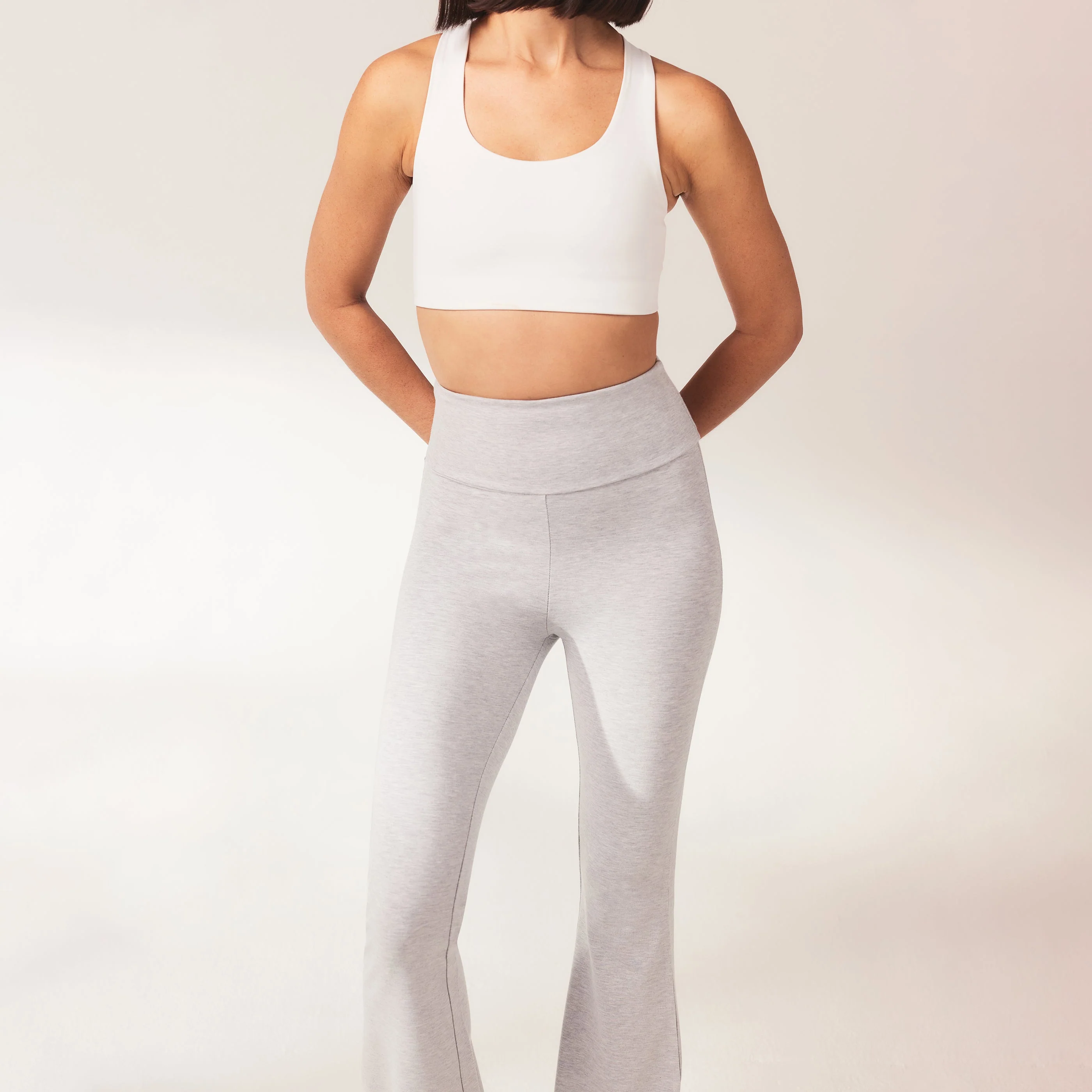 Lightweight Flare Leggings - Light Grey Marl - Image 3