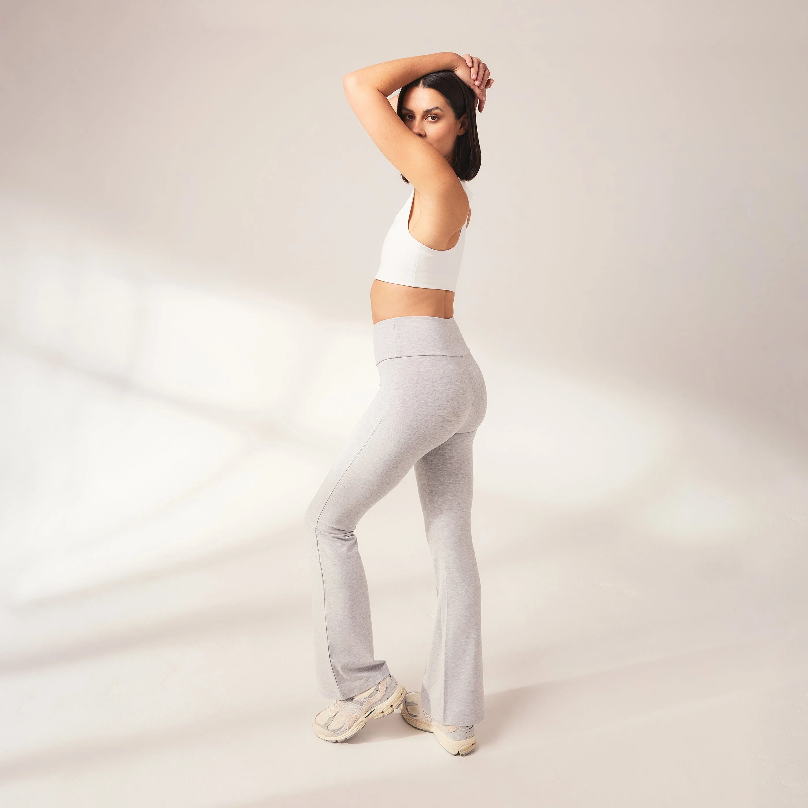 Lightweight Flare Leggings - Light Grey Marl - Image 5