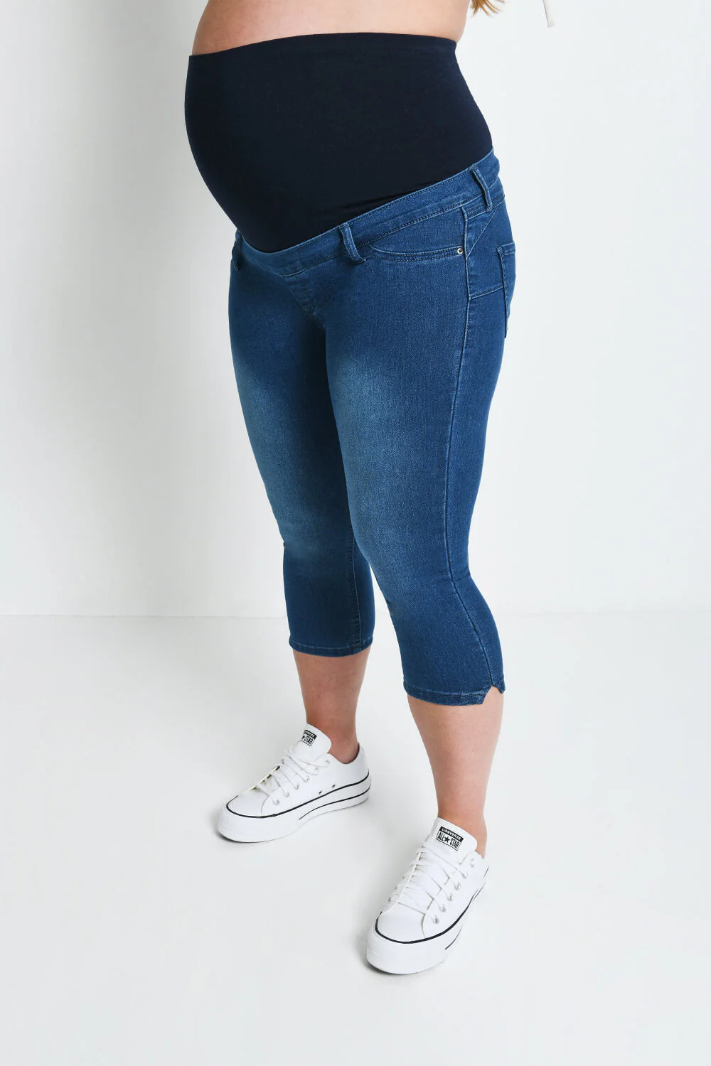 Maternity Cropped Jeggings - Mid Blue - Image 2