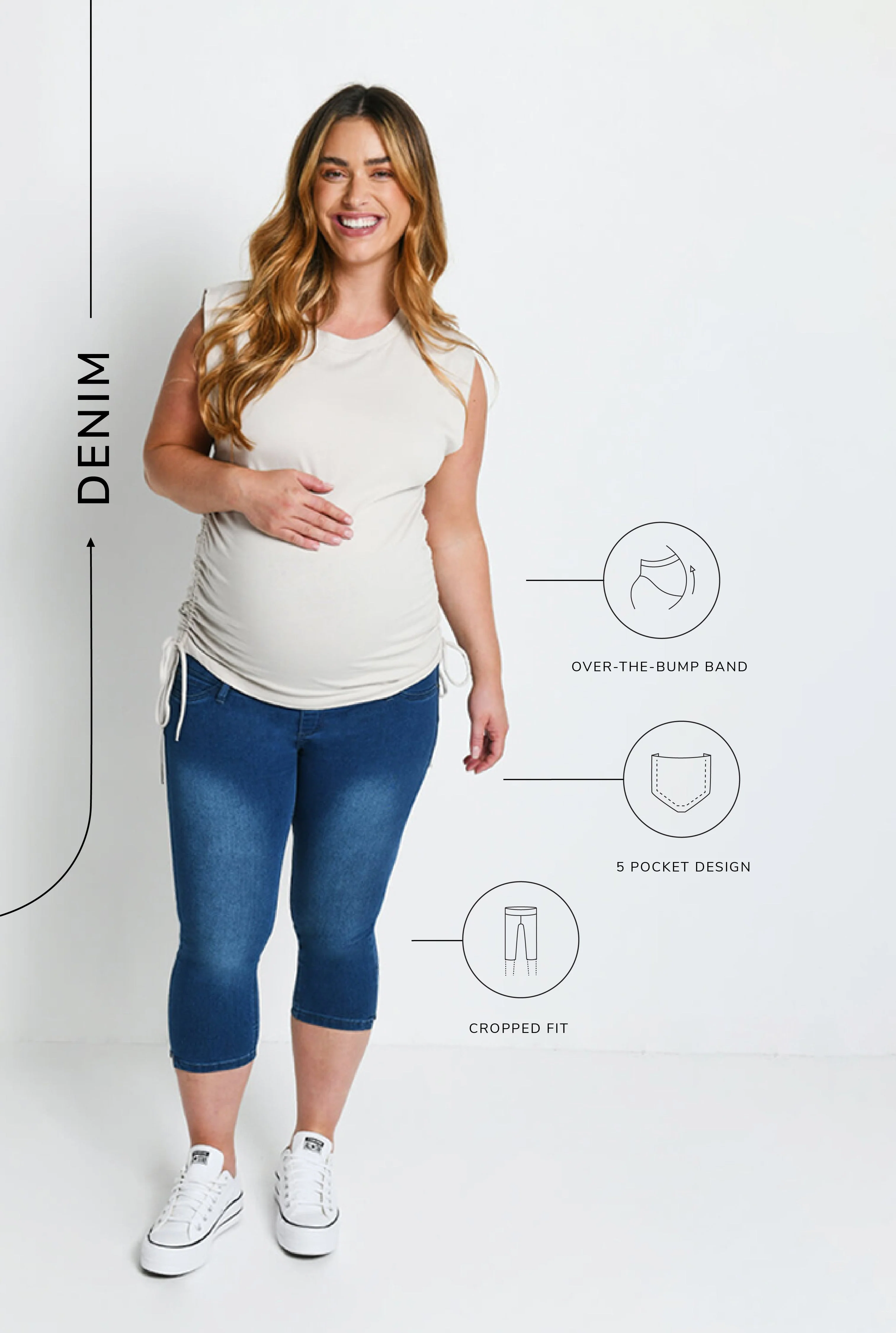 Maternity Cropped Jeggings - Mid Blue - Image 6