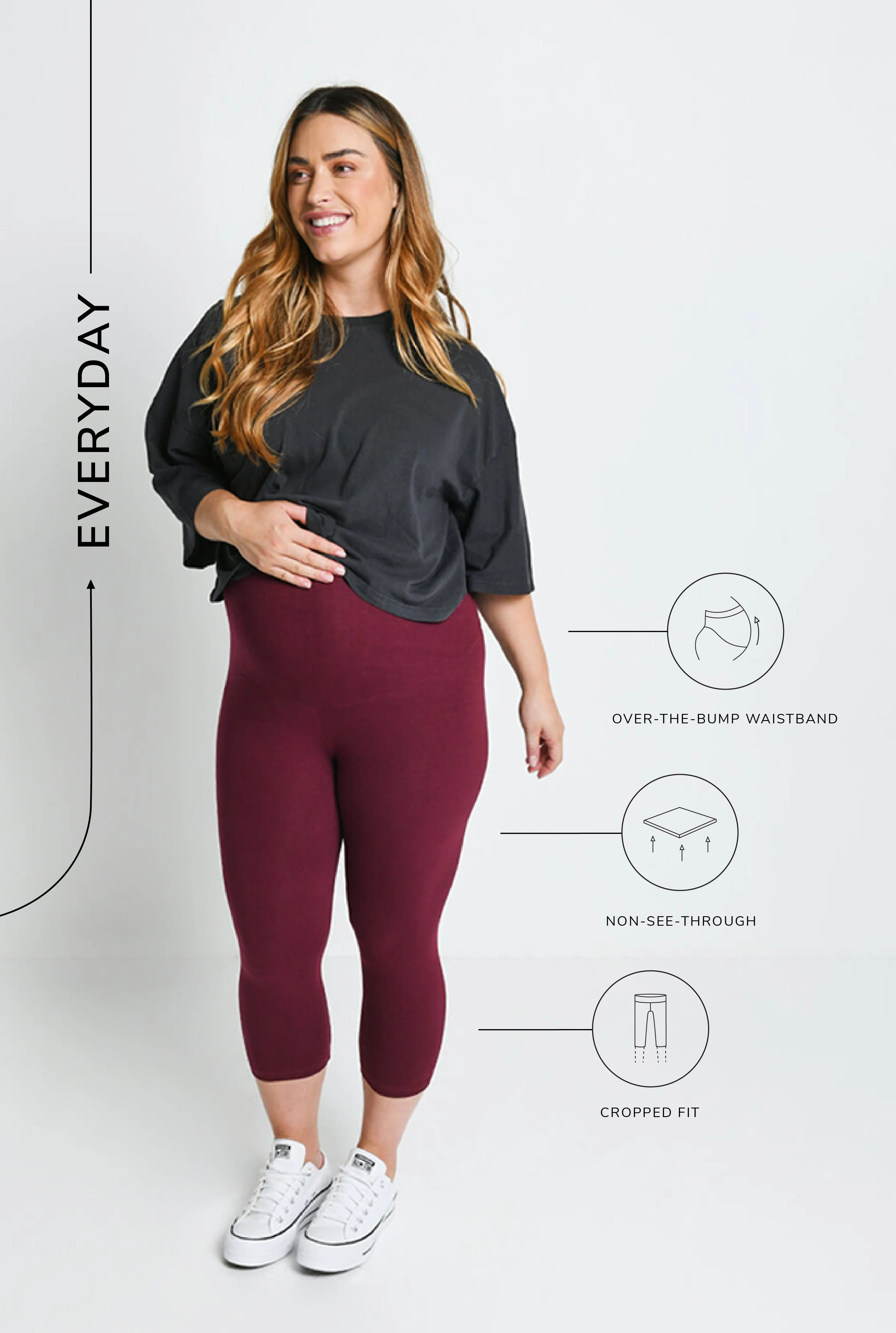 Maternity Everyday Cropped Leggings - Burgundy - Image 6