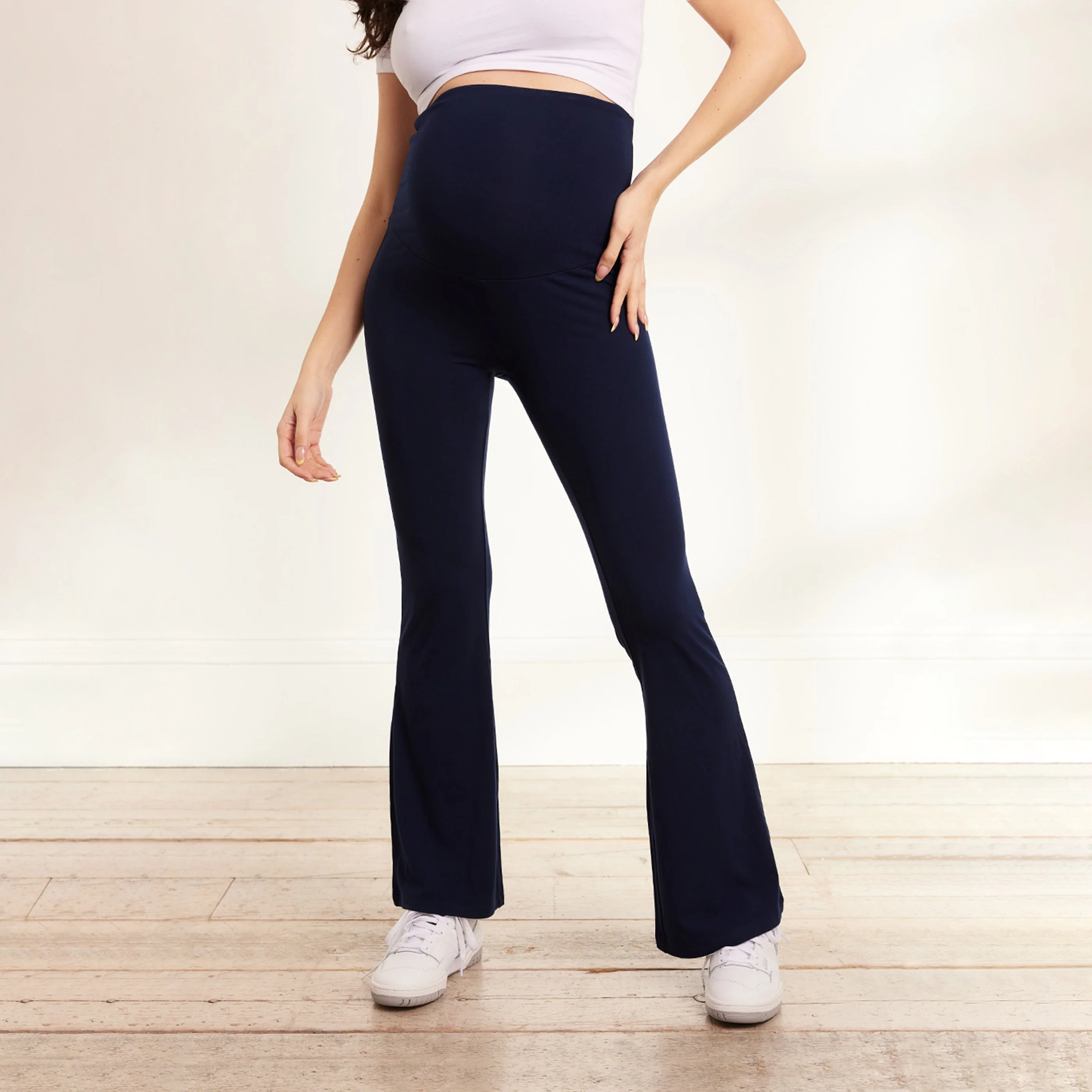 Maternity lightweight Flare Leggings - Navy - Image 5
