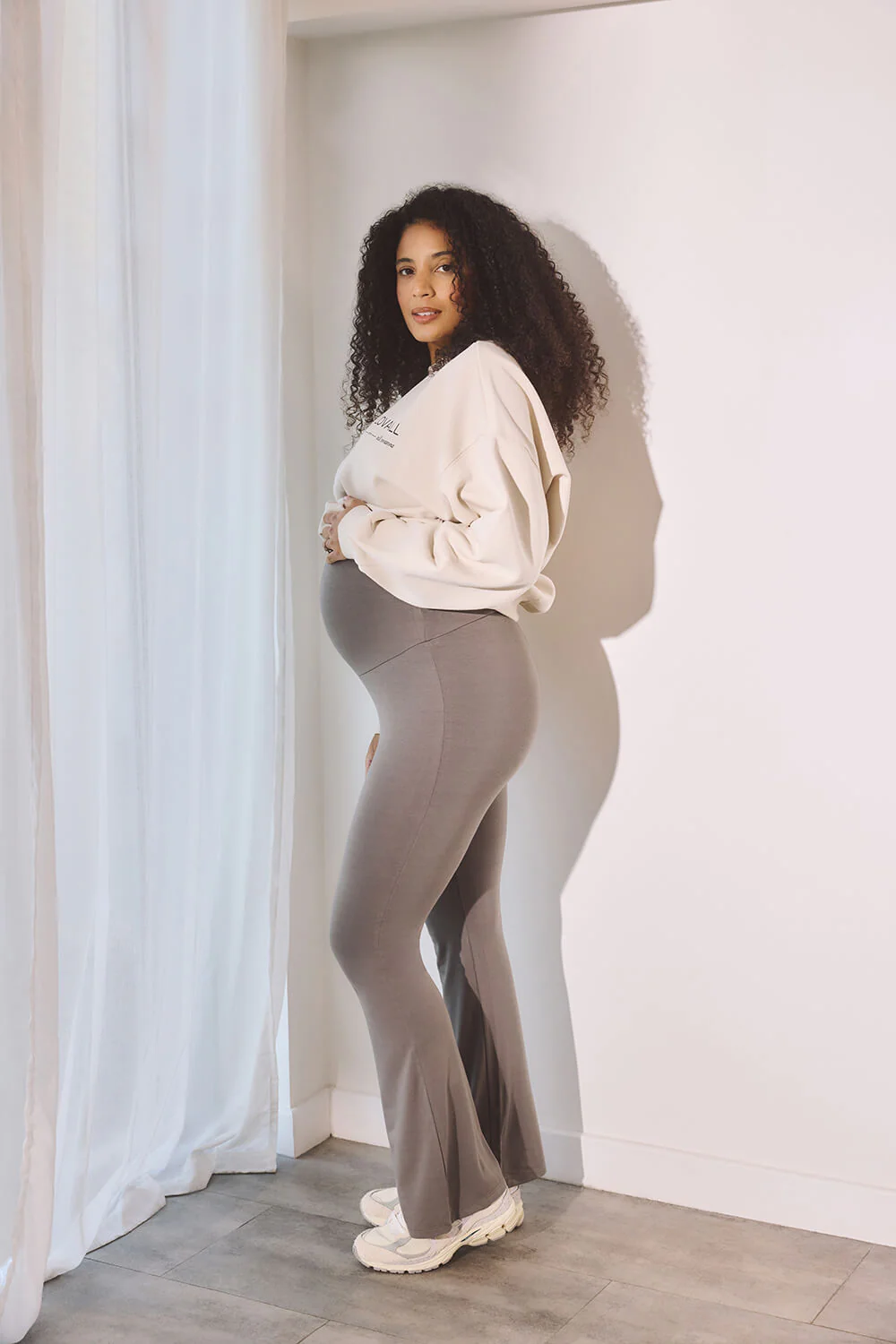 Maternity Lightweight Flare Leggings - Slate Green - Image 2