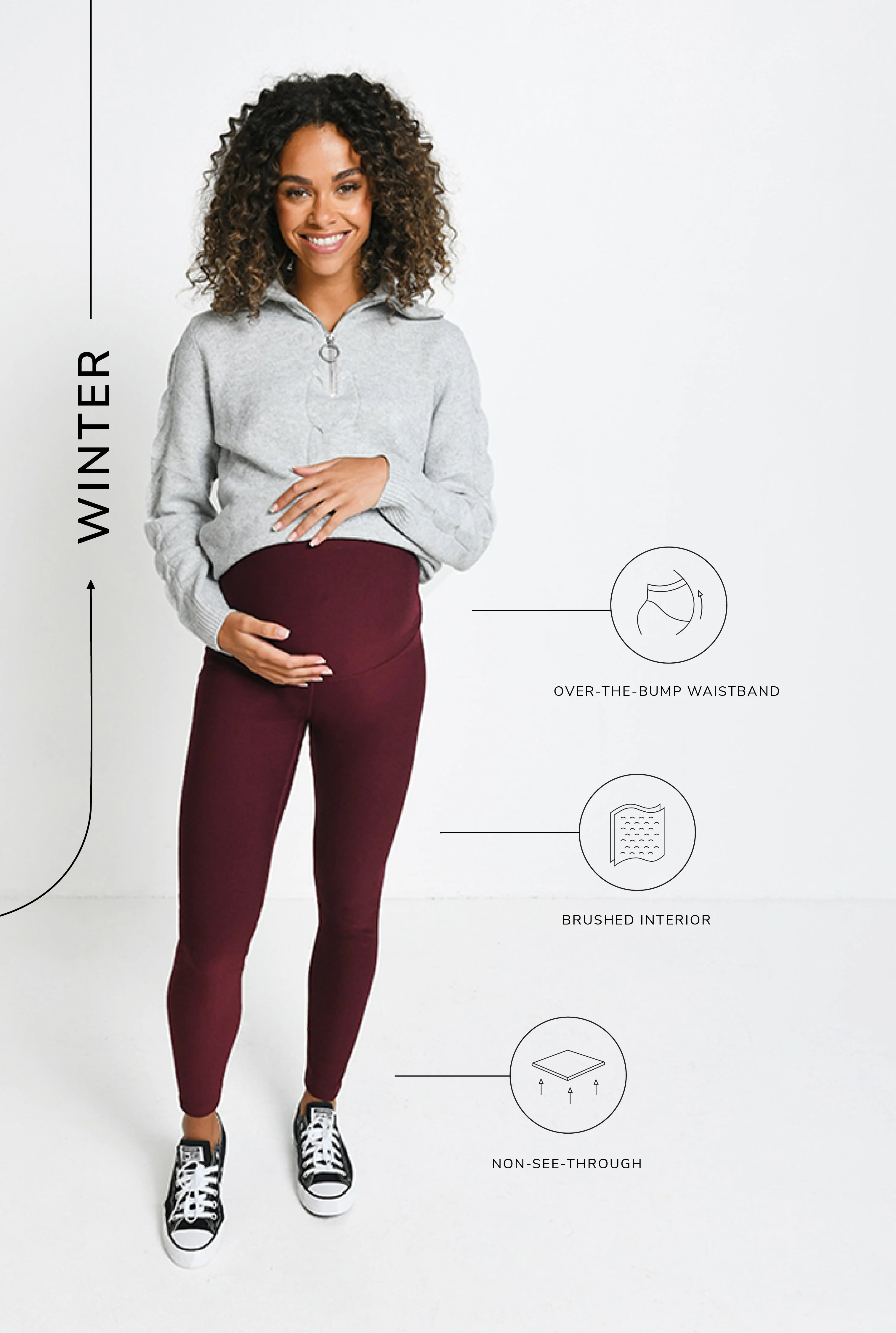 Maternity Winter Everyday Leggings - Burgundy - Image 6
