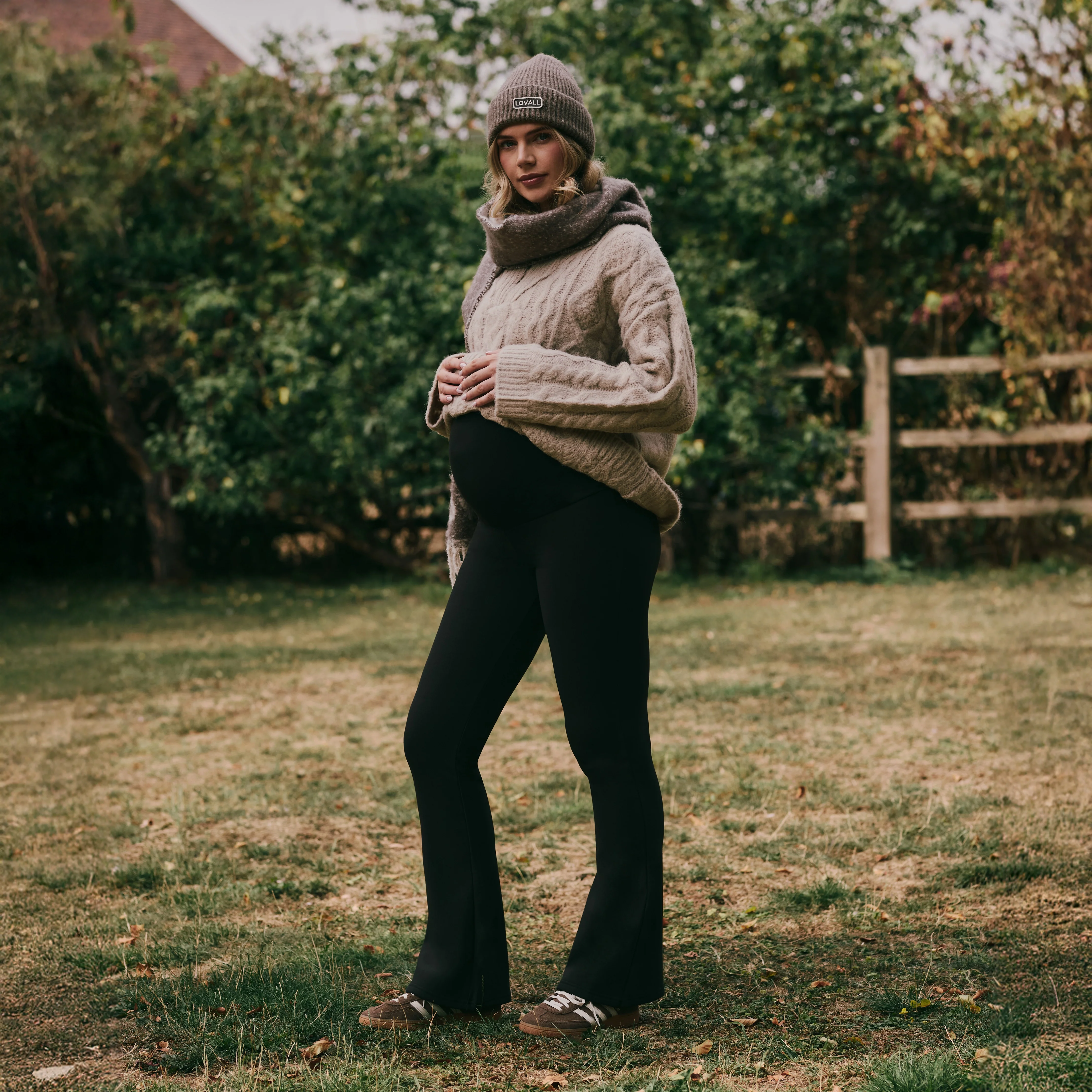 Maternity Winter Flare Leggings - Black Coffee - Image 2