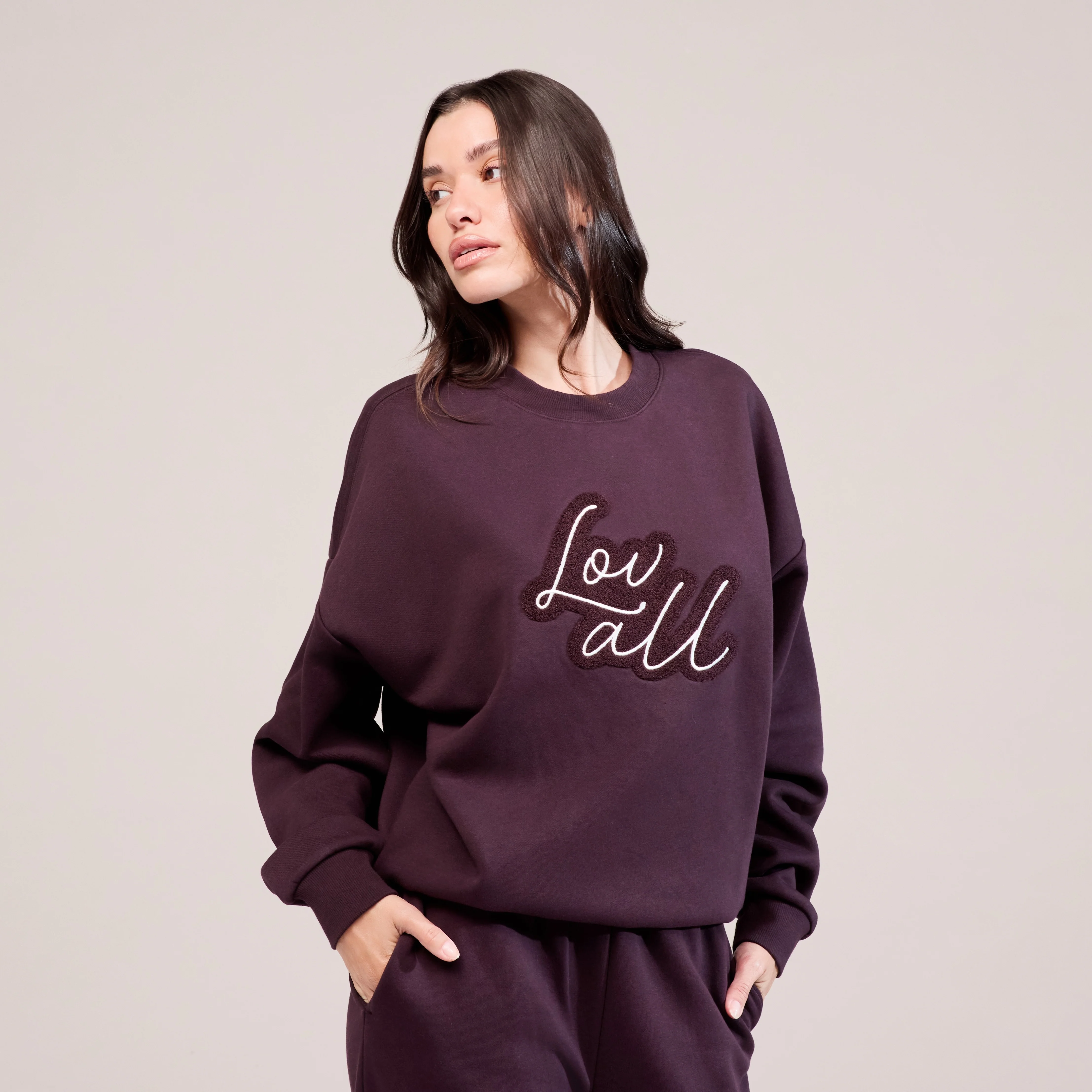 Organic Oversized Sweatshirt Lovall Script - Wine - Image 6