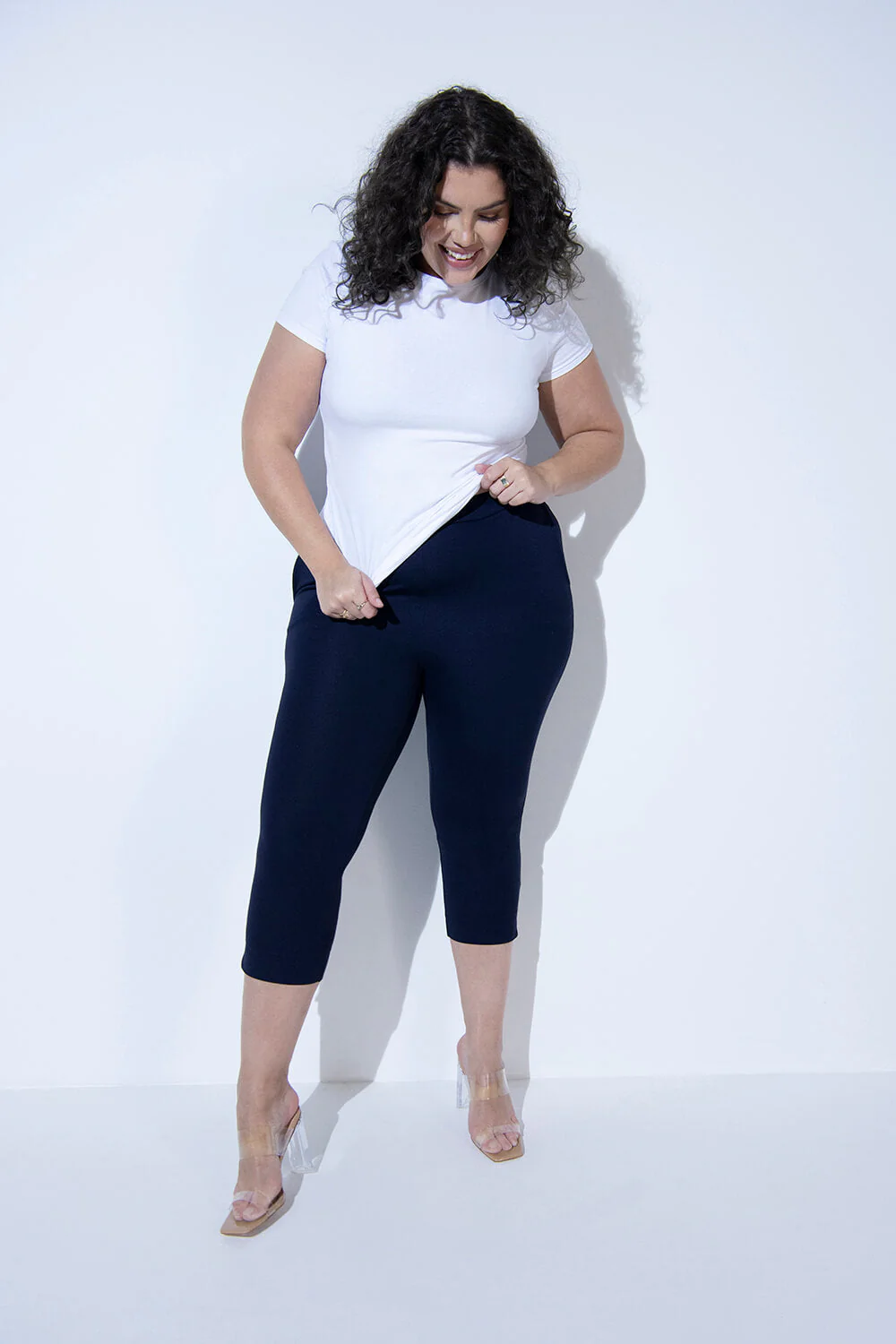 Curve Crop Stretch Trousers - Navy - Image 3