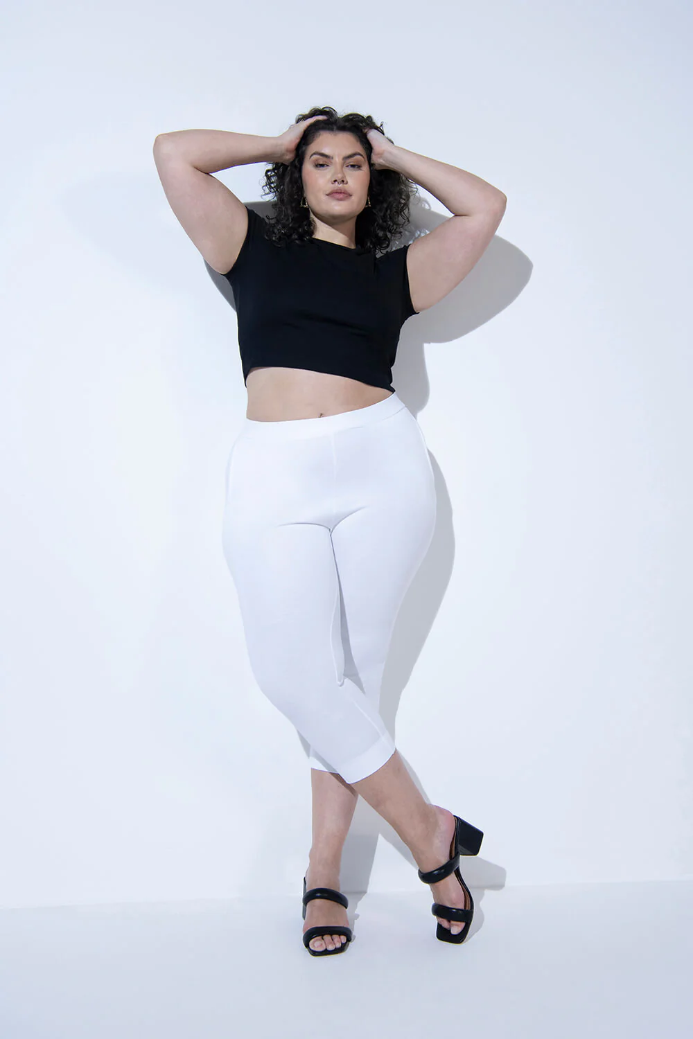 Curve Crop Stretch Trousers - White - Image 2