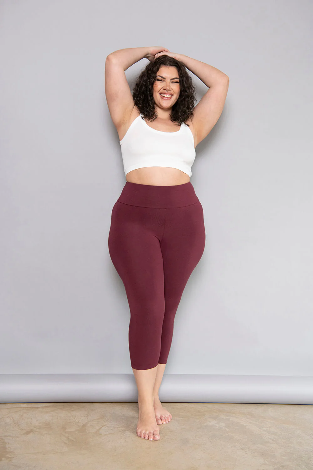 Curve Cropped Lightweight Leggings - Burgundy - Image 3
