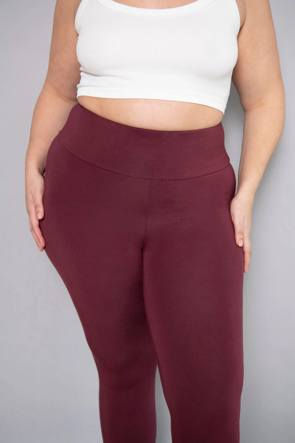 Curve Cropped Lightweight Leggings - Burgundy - Image 4