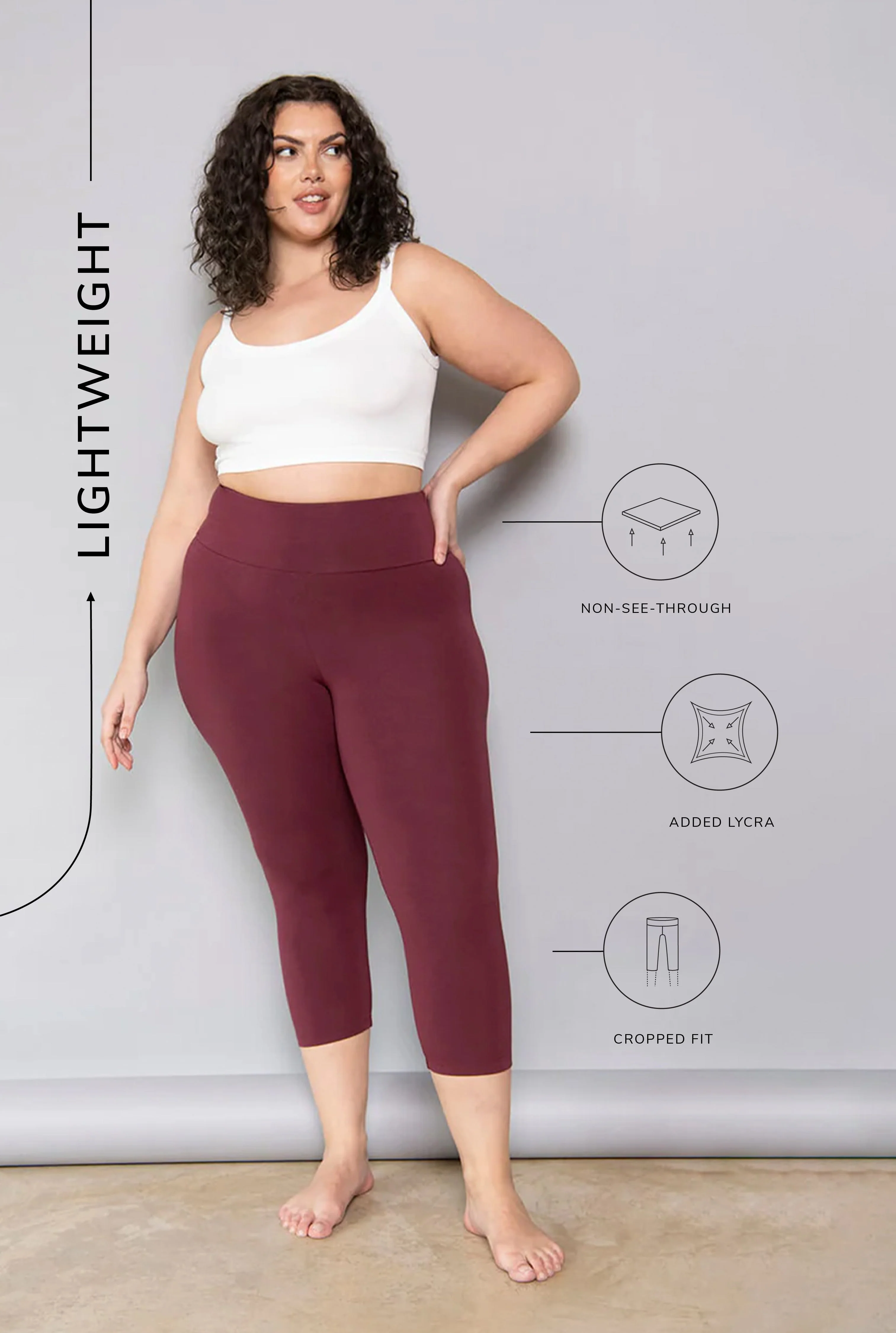 Curve Cropped Lightweight Leggings - Burgundy - Image 6
