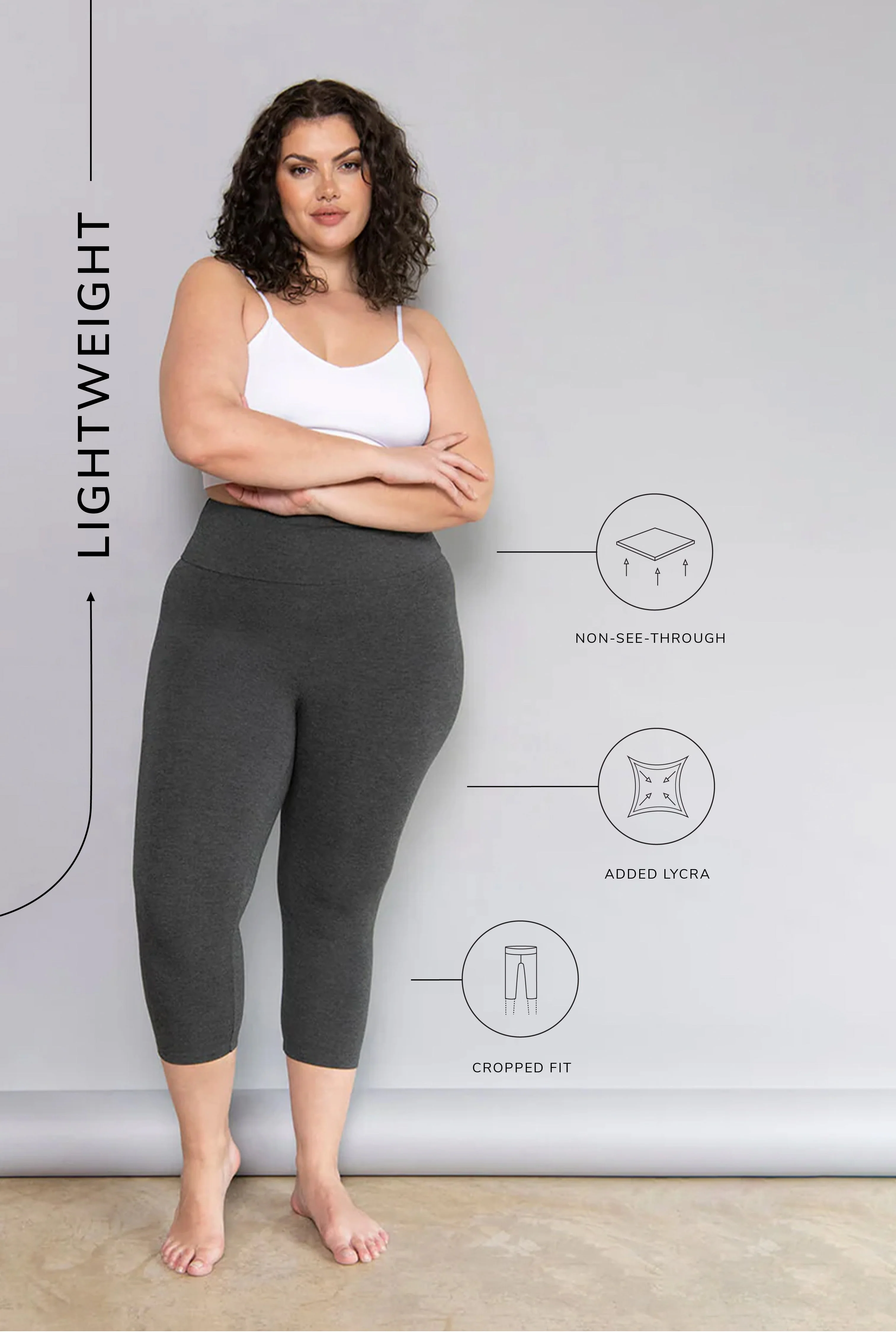 Curve Cropped Lightweight Leggings - Dark Grey - Image 5