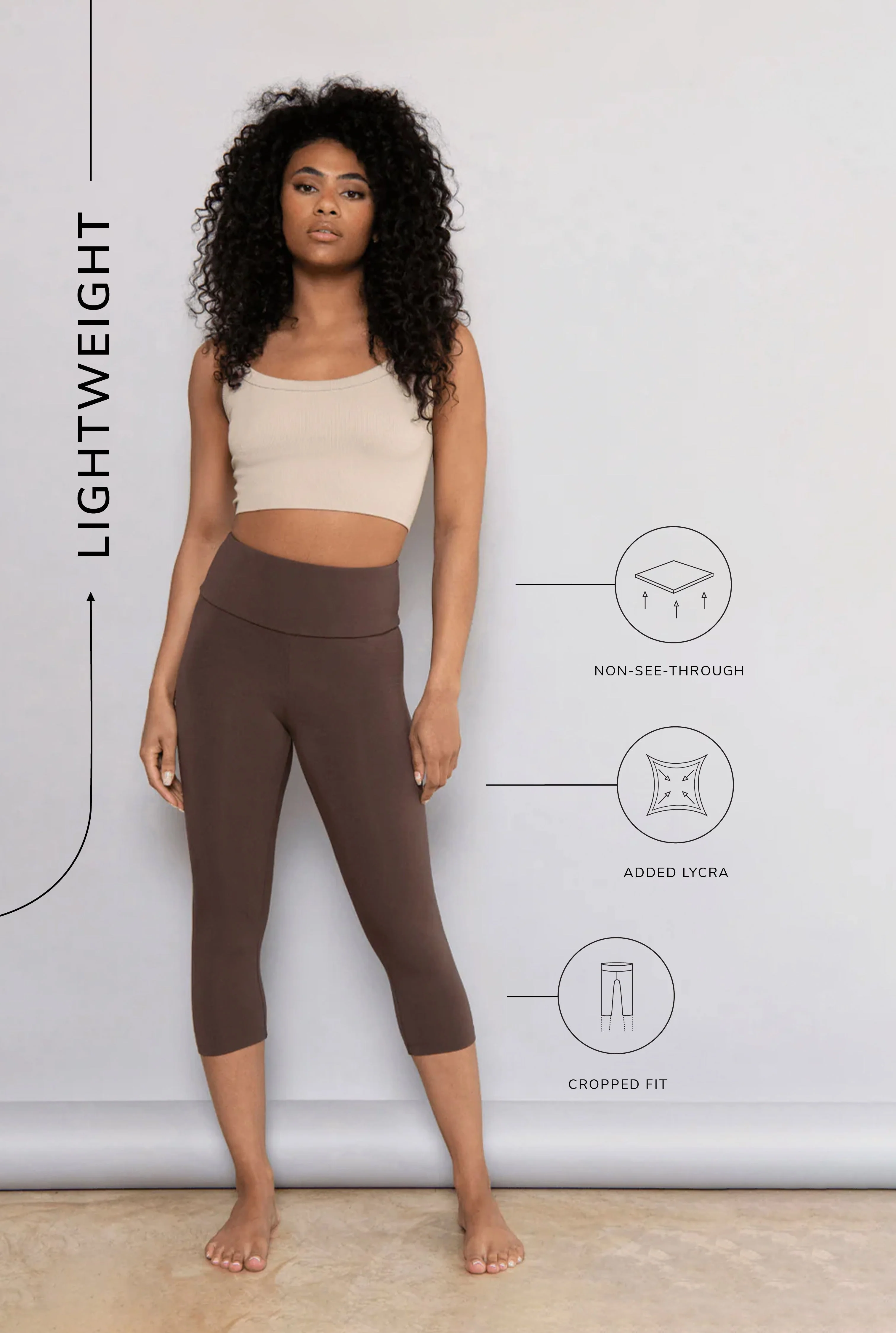 Curve Cropped Lightweight Leggings - Espresso Brown - Image 6