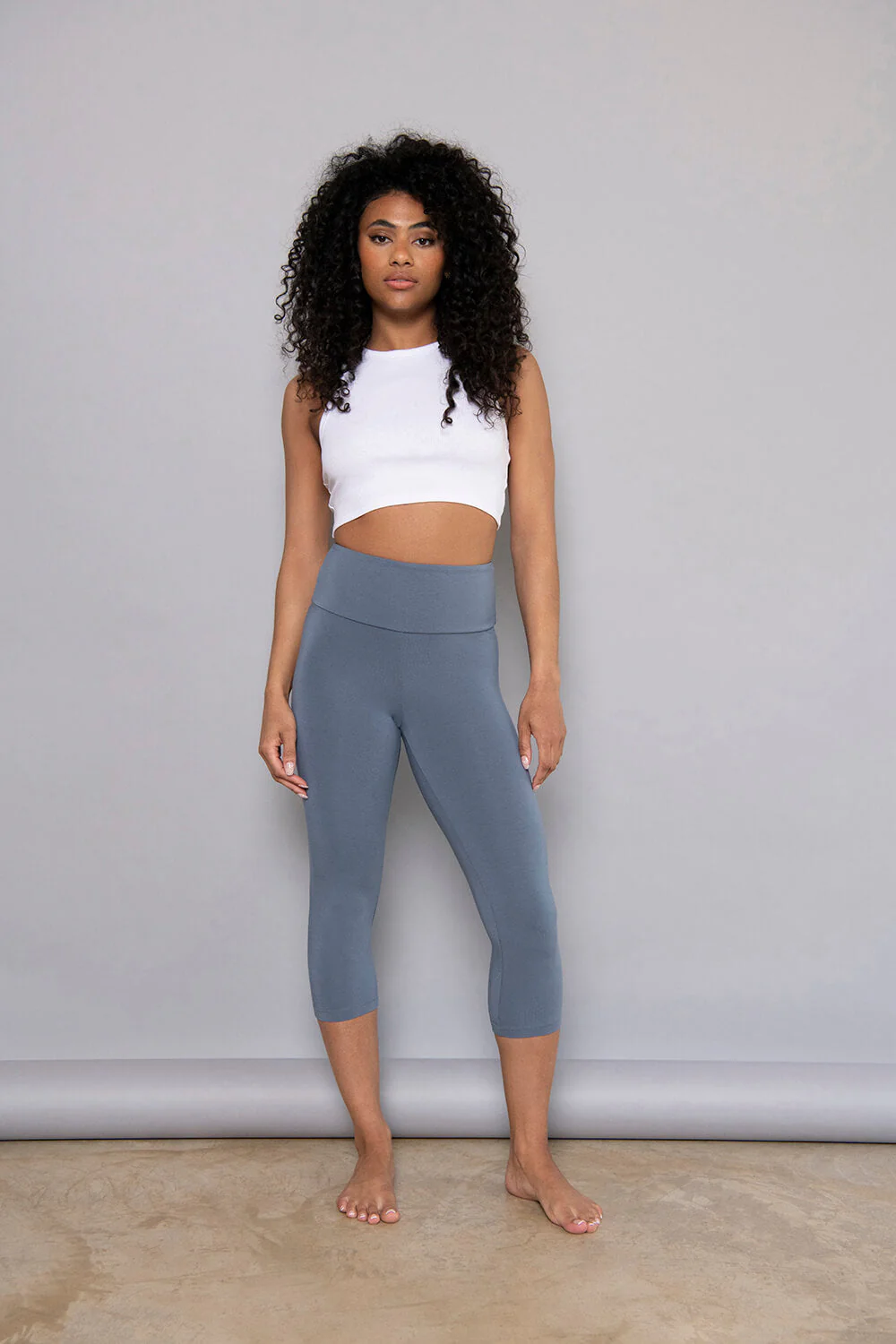 Curve Cropped Lightweight Leggings - Steel Blue - Image 3