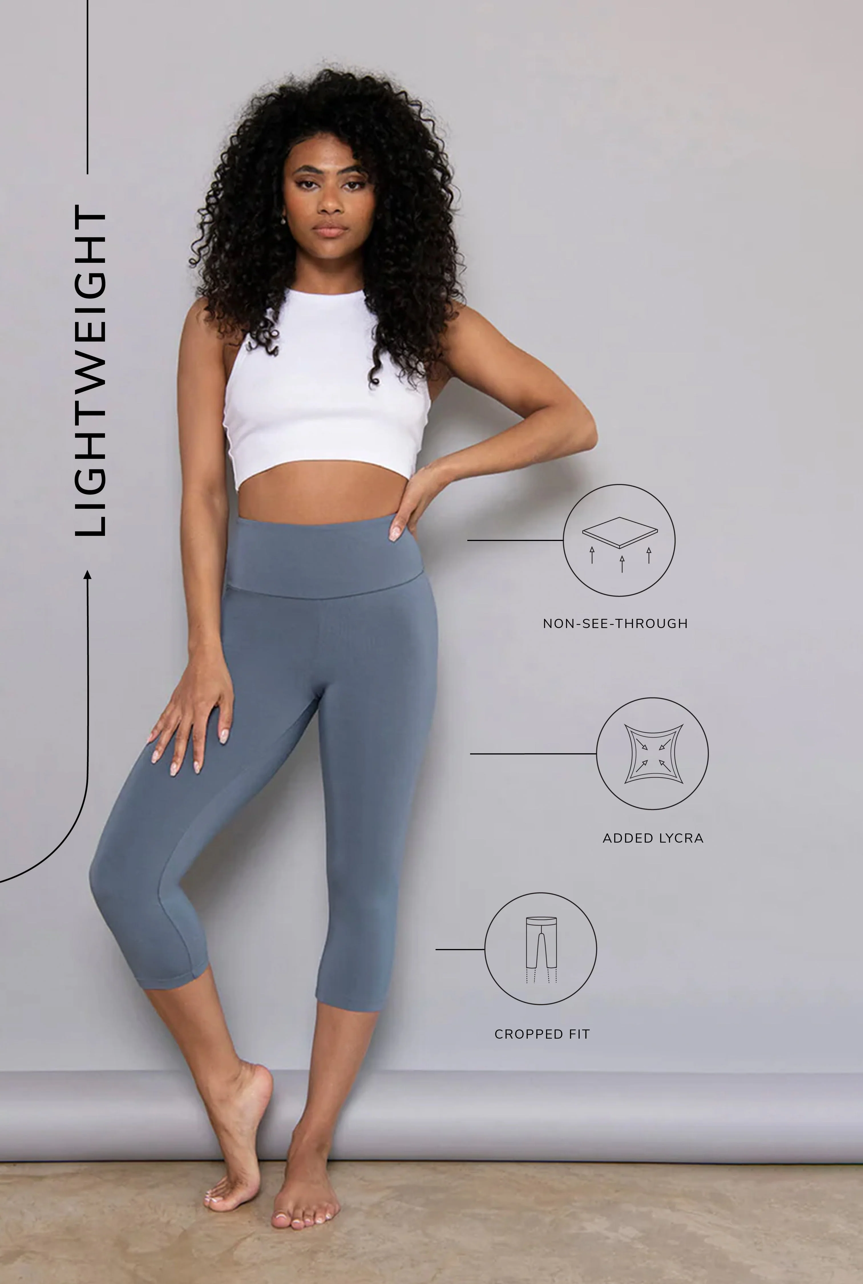 Curve Cropped Lightweight Leggings - Steel Blue - Image 6