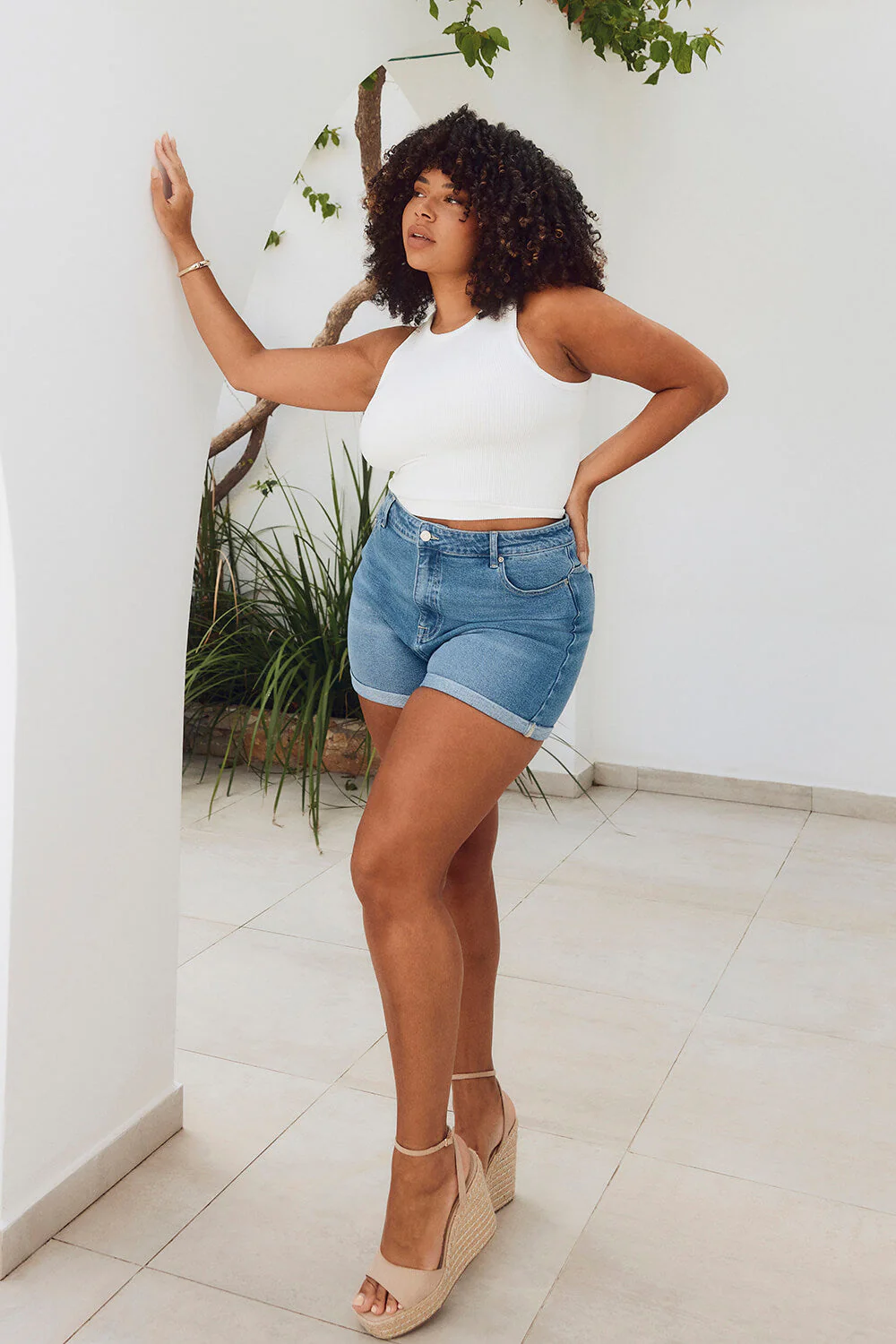 Curve Denim Shorts - Mid Blue - Image 2