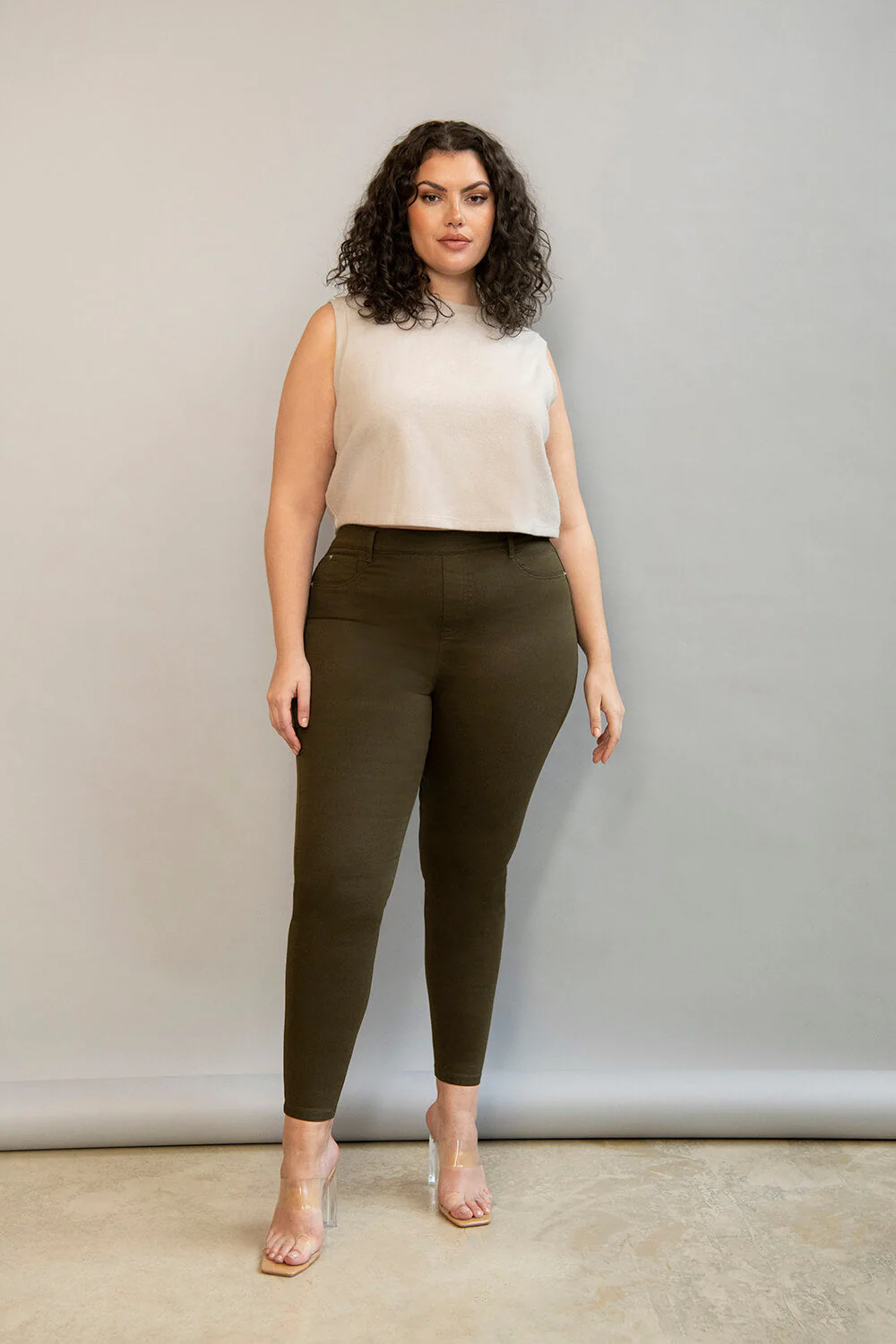 Curve Ultimate Jeggings - Khaki Green - Image 2