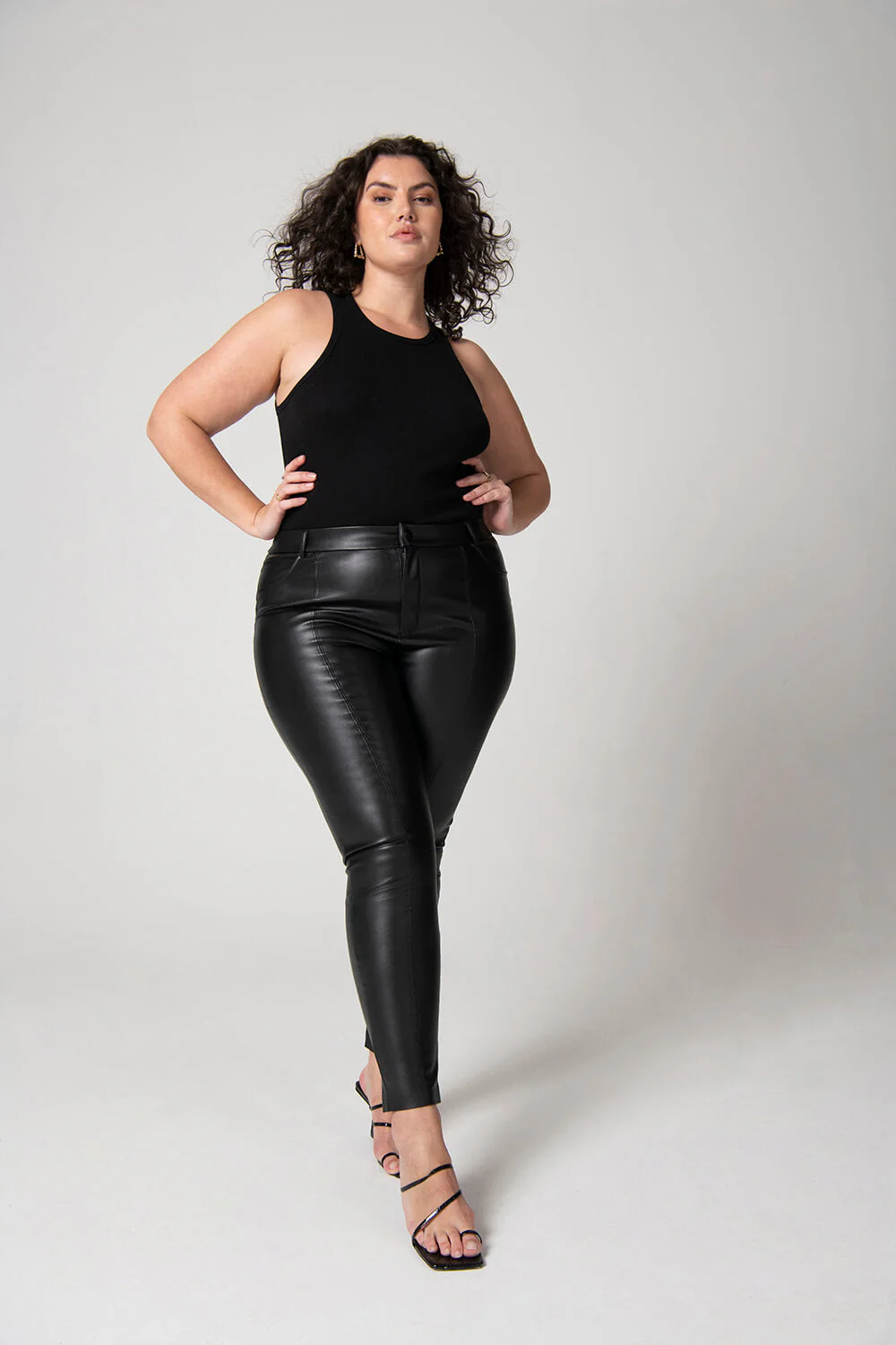 Curve Leather Look Trousers - Black - Image 2