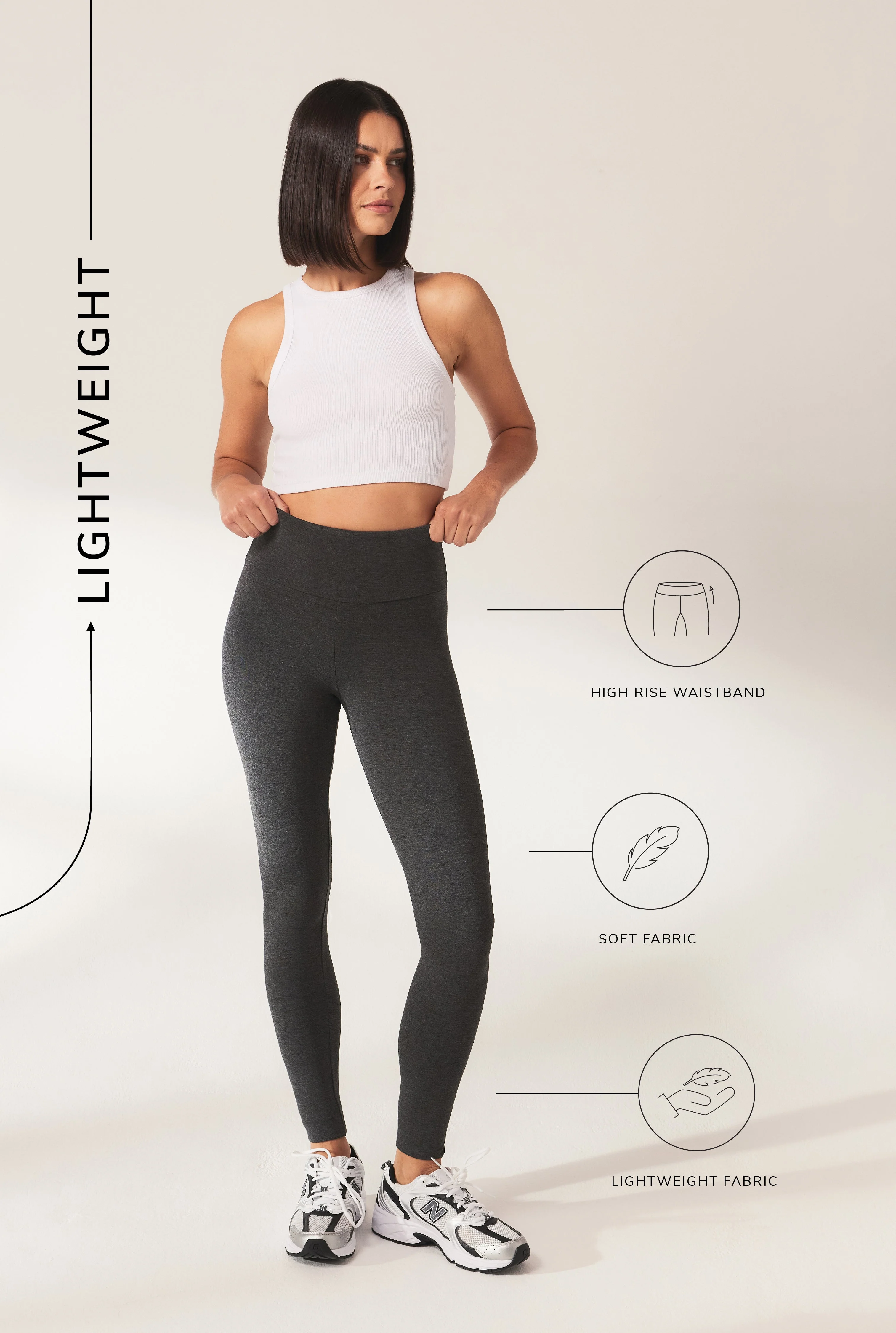 Curve Lightweight Everyday High Waisted Leggings - Dark Grey Marl - Image 6