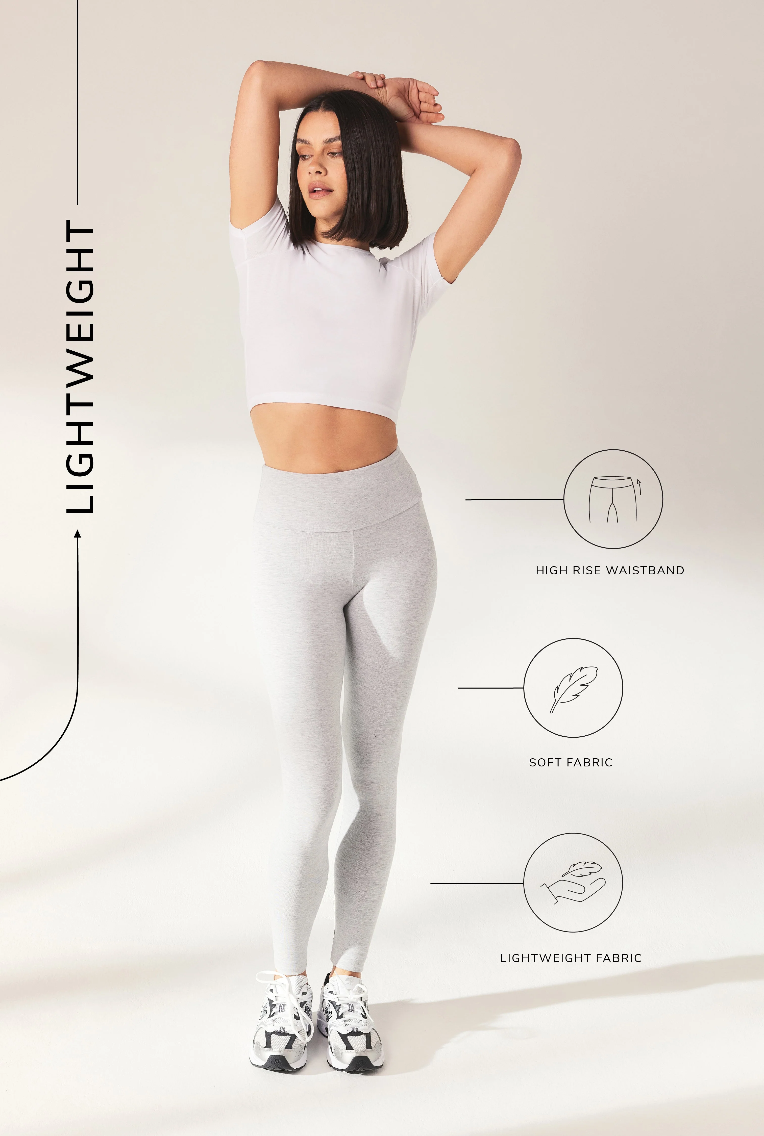Curve Lightweight Everyday High Waisted Leggings - Light Grey Marl - Image 4