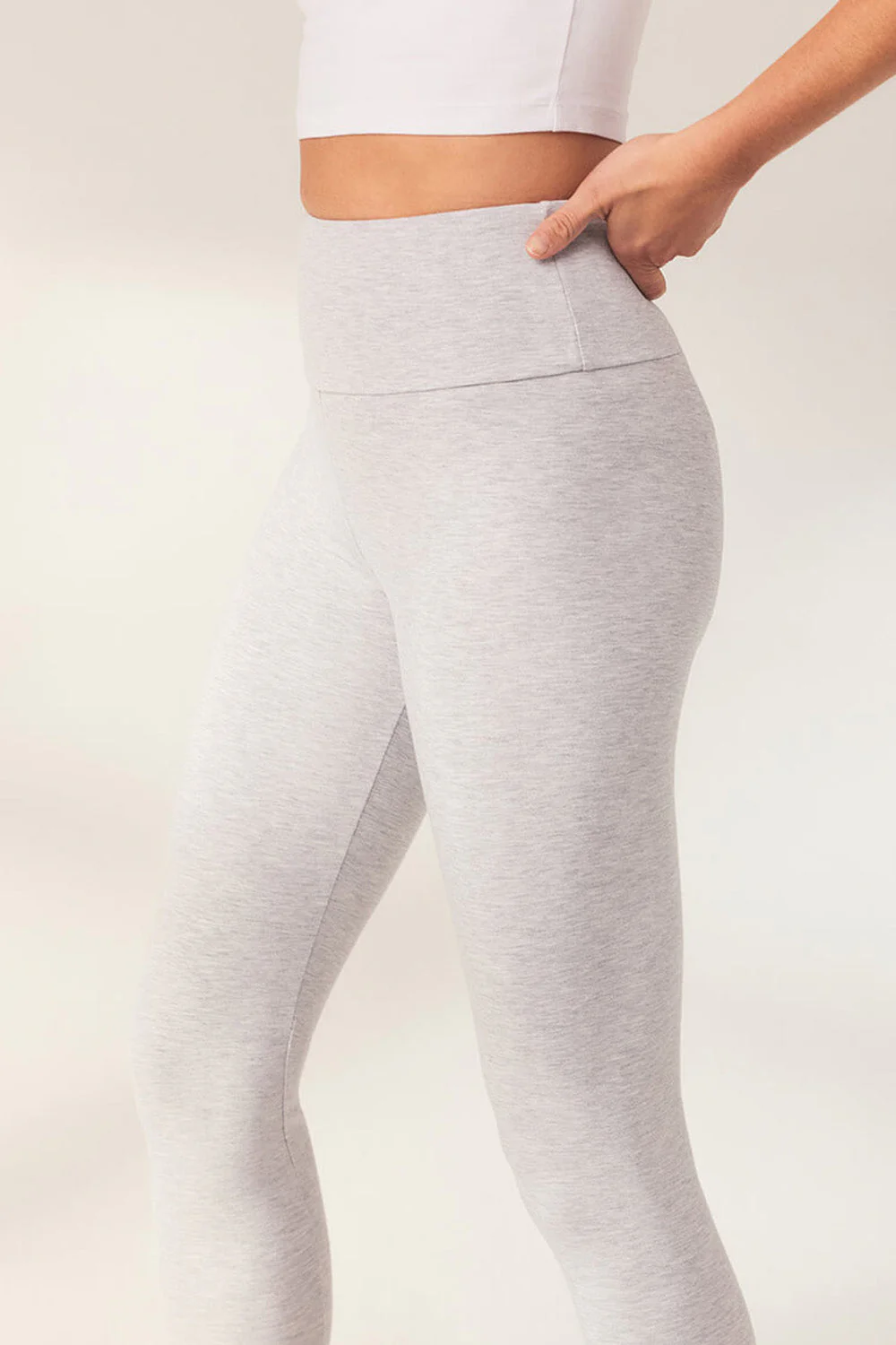Curve Lightweight Everyday High Waisted Leggings - Light Grey Marl - Image 6