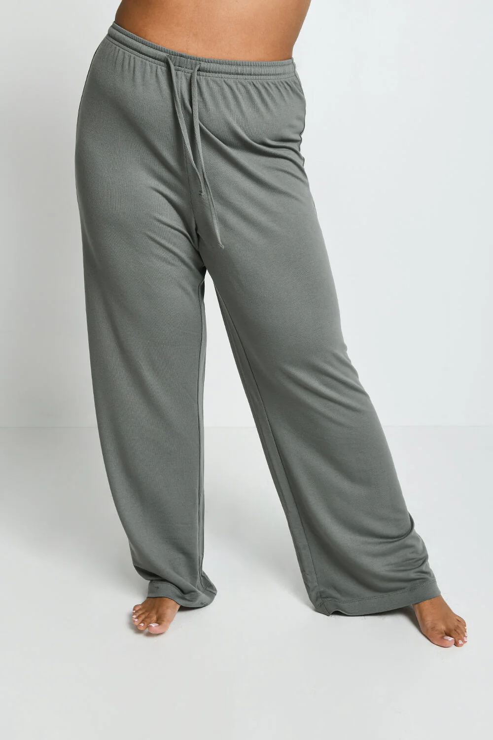 Curve Soft Touch Wide Leg Lounge Set - Sage Green - Image 2