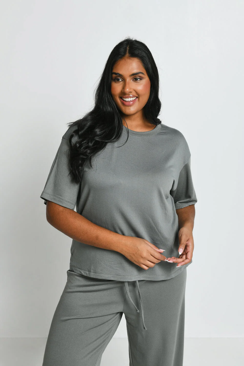 Curve Soft Touch Wide Leg Lounge Set - Sage Green - Image 3