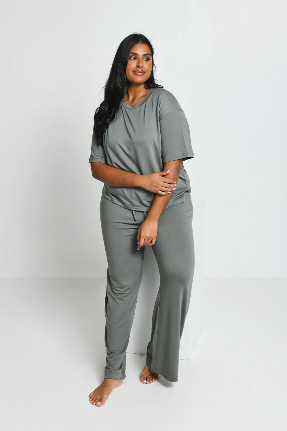 Curve Soft Touch Wide Leg Lounge Set - Sage Green - Image 5