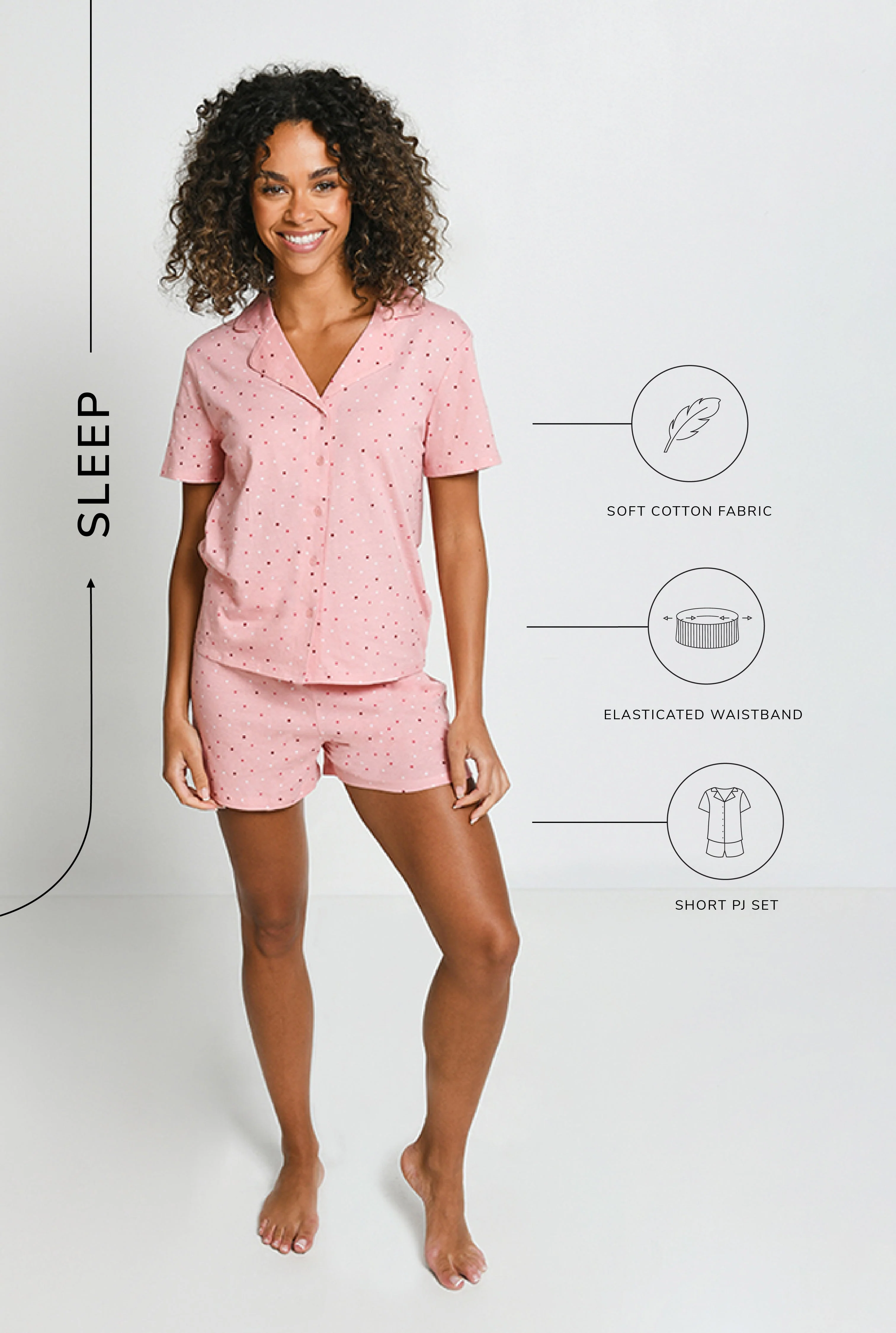 Pure Cotton Button Up Short Pyjama Set - Pink Dot - Image 3