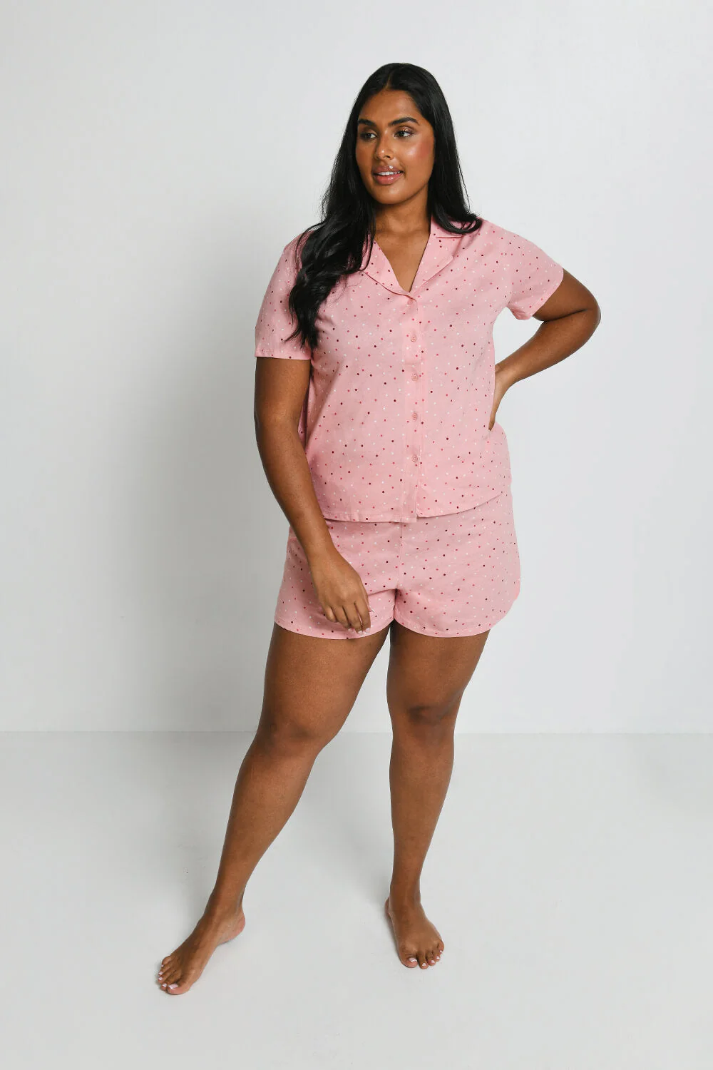Pure Cotton Button Up Short Pyjama Set - Pink Dot - Image 6