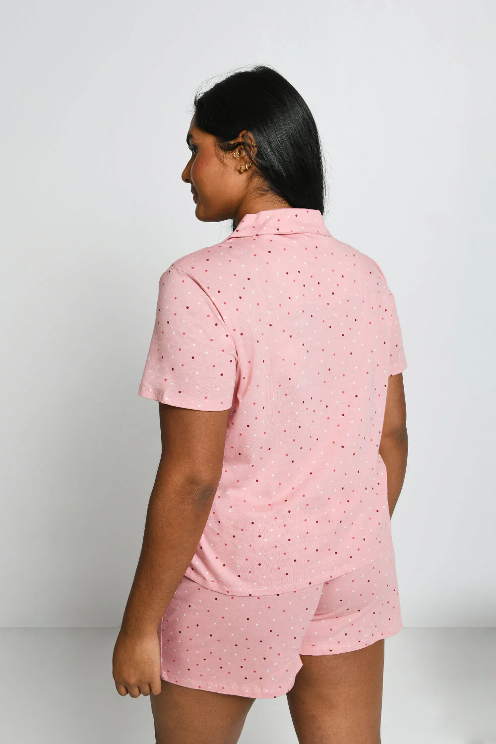 Pure Cotton Button Up Short Pyjama Set - Pink Dot - Image 7