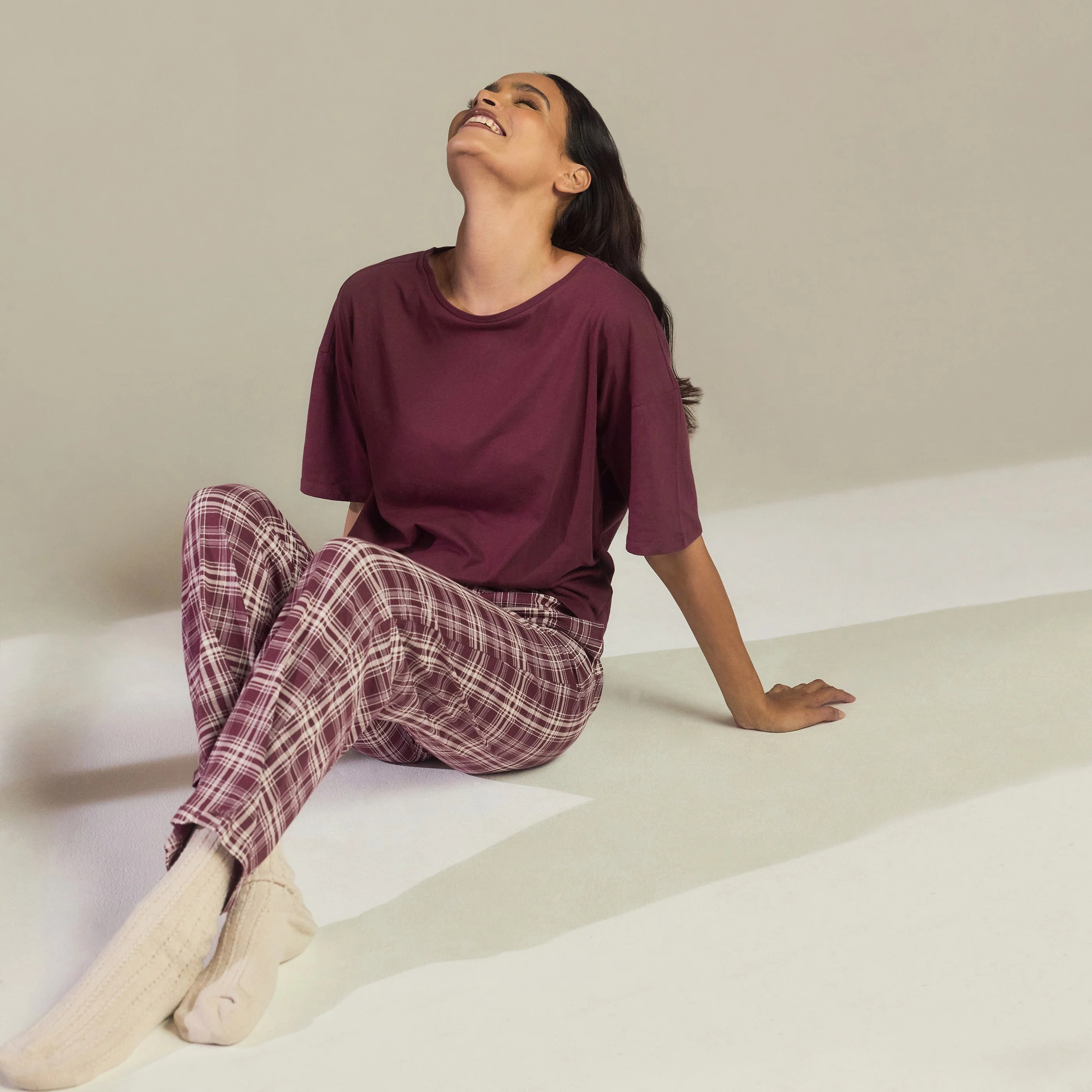 Pure Cotton Pyjama Set - Burgundy Check - Image 2